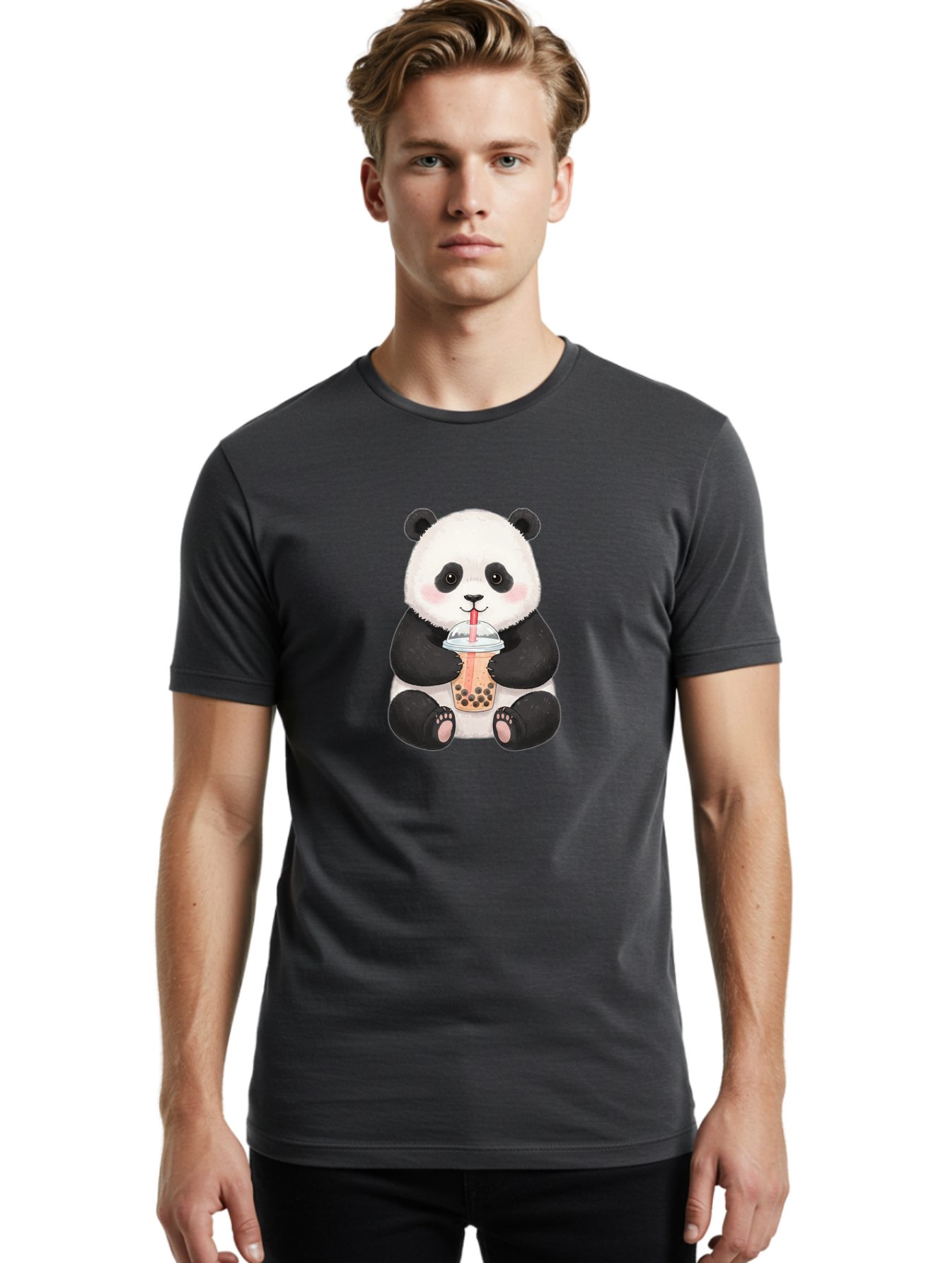Panda-Drinking-Bubble-Tea-1 Men'S Graphic Tee, 100% Cotton, Comfortable Casual Summer Wear, Machine Washable, Panda Drinking Bubble Tea, Bubble Tea, Cute Panda, Cartoon Panda, Boba Tea, Adorable Animal, Milk Tea, Kawaii Culture, Panda Bear Bae578