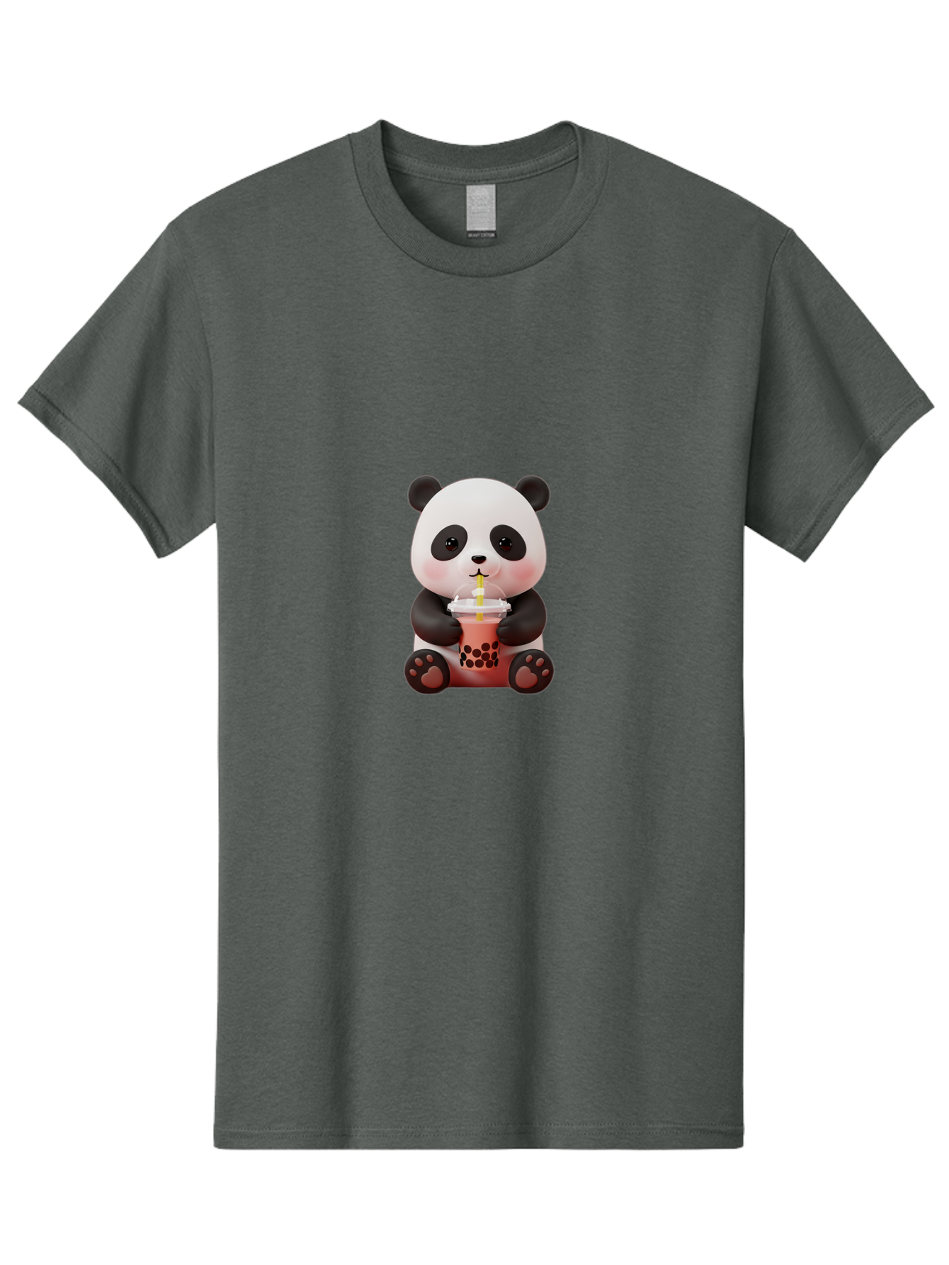 Panda-Drinking-Bubble-Tea-2 Men'S Graphic Tee, 100% Cotton, Comfortable Casual Summer Wear, Machine Washable, Panda, Bubble Tea, Boba, Cartoon Character, Cute Animal, Funny Illustration, Drinking Straw, Kawaii, Asian Culture, Adorable Panda, Bae579