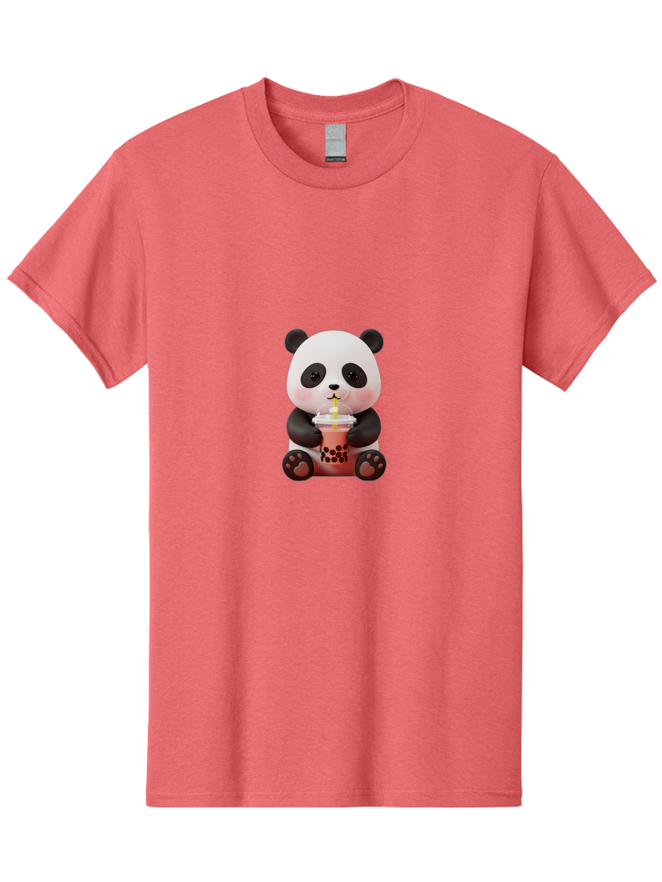 Panda-Drinking-Bubble-Tea-2 Men'S Graphic Tee, 100% Cotton, Comfortable Casual Summer Wear, Machine Washable, Panda, Bubble Tea, Boba, Cartoon Character, Cute Animal, Funny Illustration, Drinking Straw, Kawaii, Asian Culture, Adorable Panda, Bae579