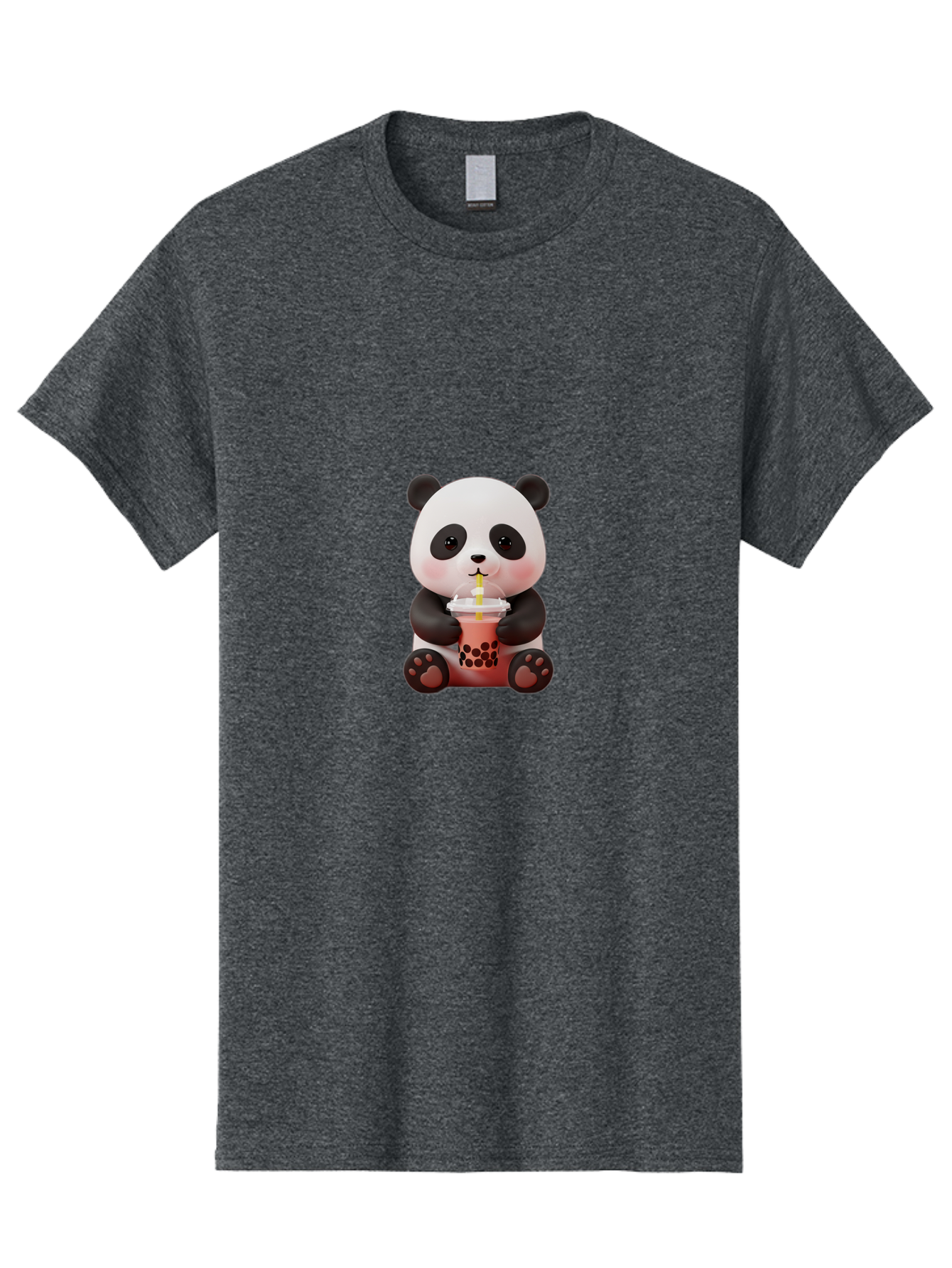 Panda-Drinking-Bubble-Tea-2 Men'S Graphic Tee, 100% Cotton, Comfortable Casual Summer Wear, Machine Washable, Panda, Bubble Tea, Boba, Cartoon Character, Cute Animal, Funny Illustration, Drinking Straw, Kawaii, Asian Culture, Adorable Panda, Bae579