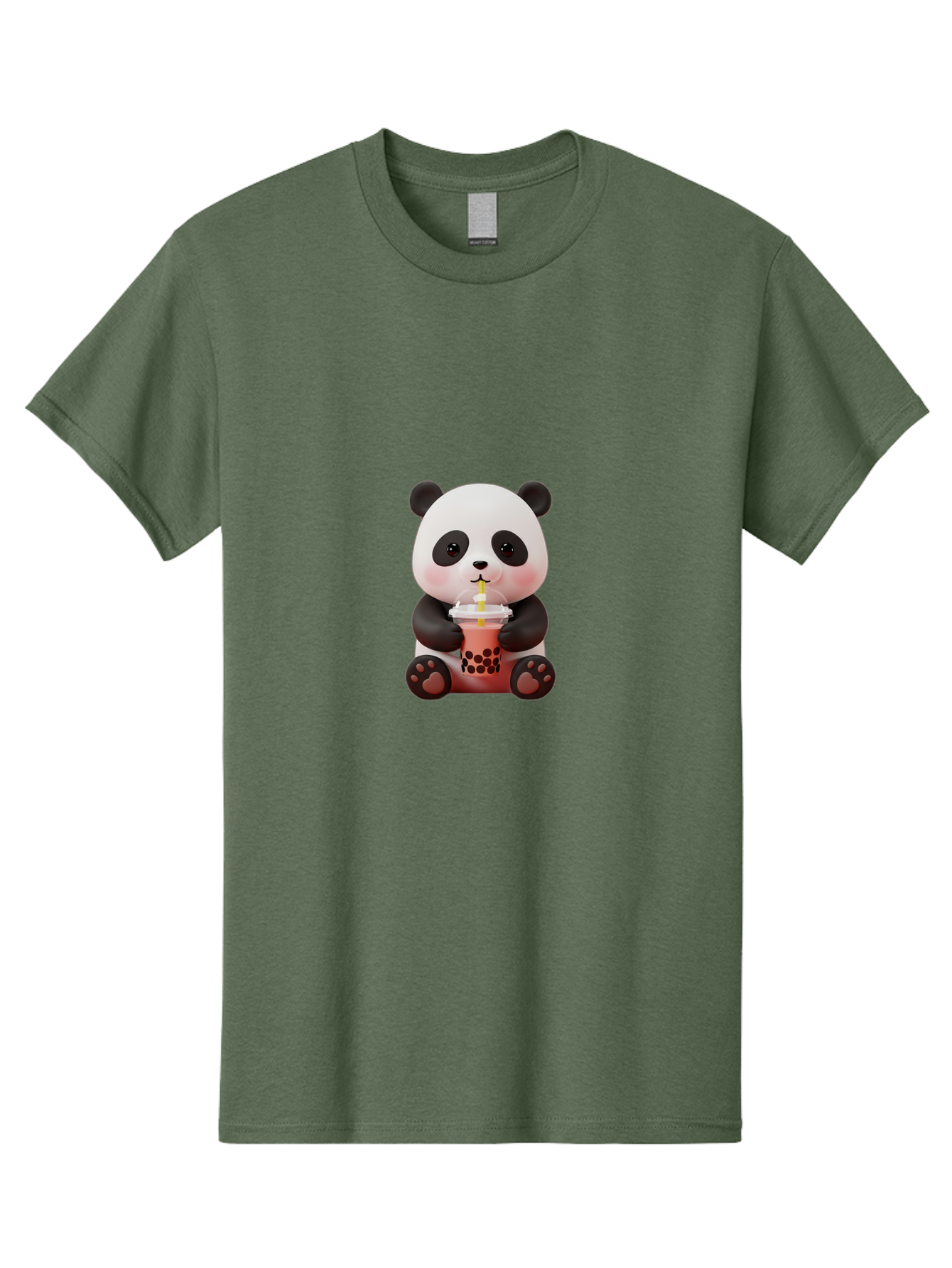 Panda-Drinking-Bubble-Tea-2 Men'S Graphic Tee, 100% Cotton, Comfortable Casual Summer Wear, Machine Washable, Panda, Bubble Tea, Boba, Cartoon Character, Cute Animal, Funny Illustration, Drinking Straw, Kawaii, Asian Culture, Adorable Panda, Bae579