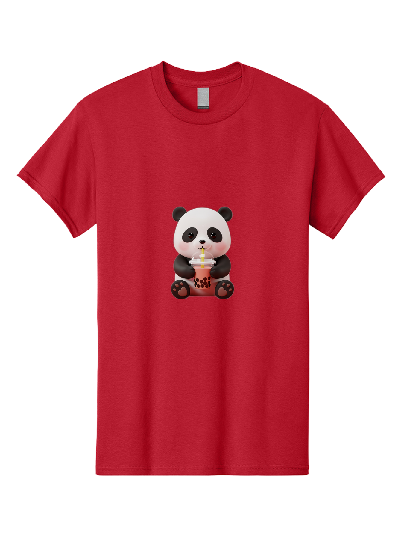 Panda-Drinking-Bubble-Tea-2 Men'S Graphic Tee, 100% Cotton, Comfortable Casual Summer Wear, Machine Washable, Panda, Bubble Tea, Boba, Cartoon Character, Cute Animal, Funny Illustration, Drinking Straw, Kawaii, Asian Culture, Adorable Panda, Bae579