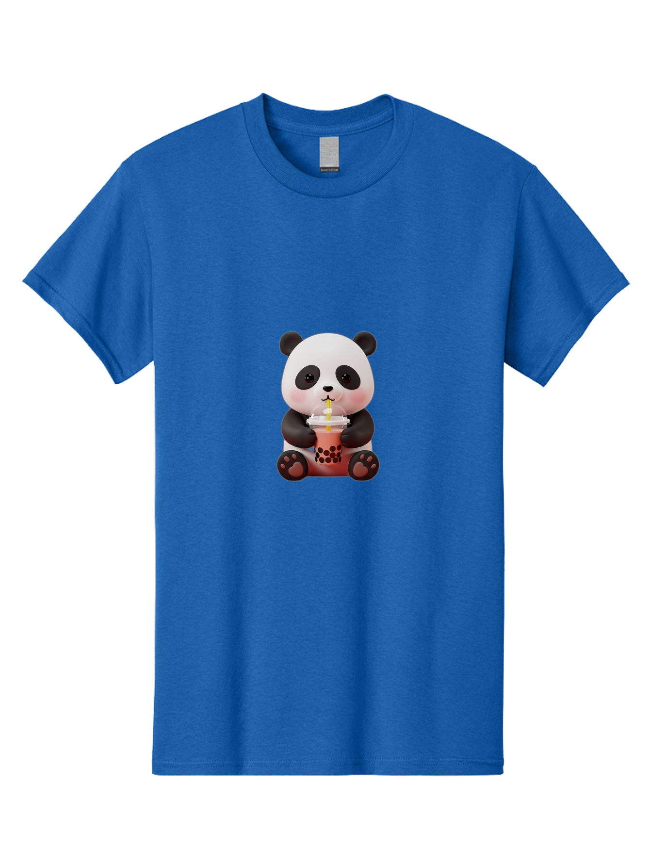 Panda-Drinking-Bubble-Tea-2 Men'S Graphic Tee, 100% Cotton, Comfortable Casual Summer Wear, Machine Washable, Panda, Bubble Tea, Boba, Cartoon Character, Cute Animal, Funny Illustration, Drinking Straw, Kawaii, Asian Culture, Adorable Panda, Bae579