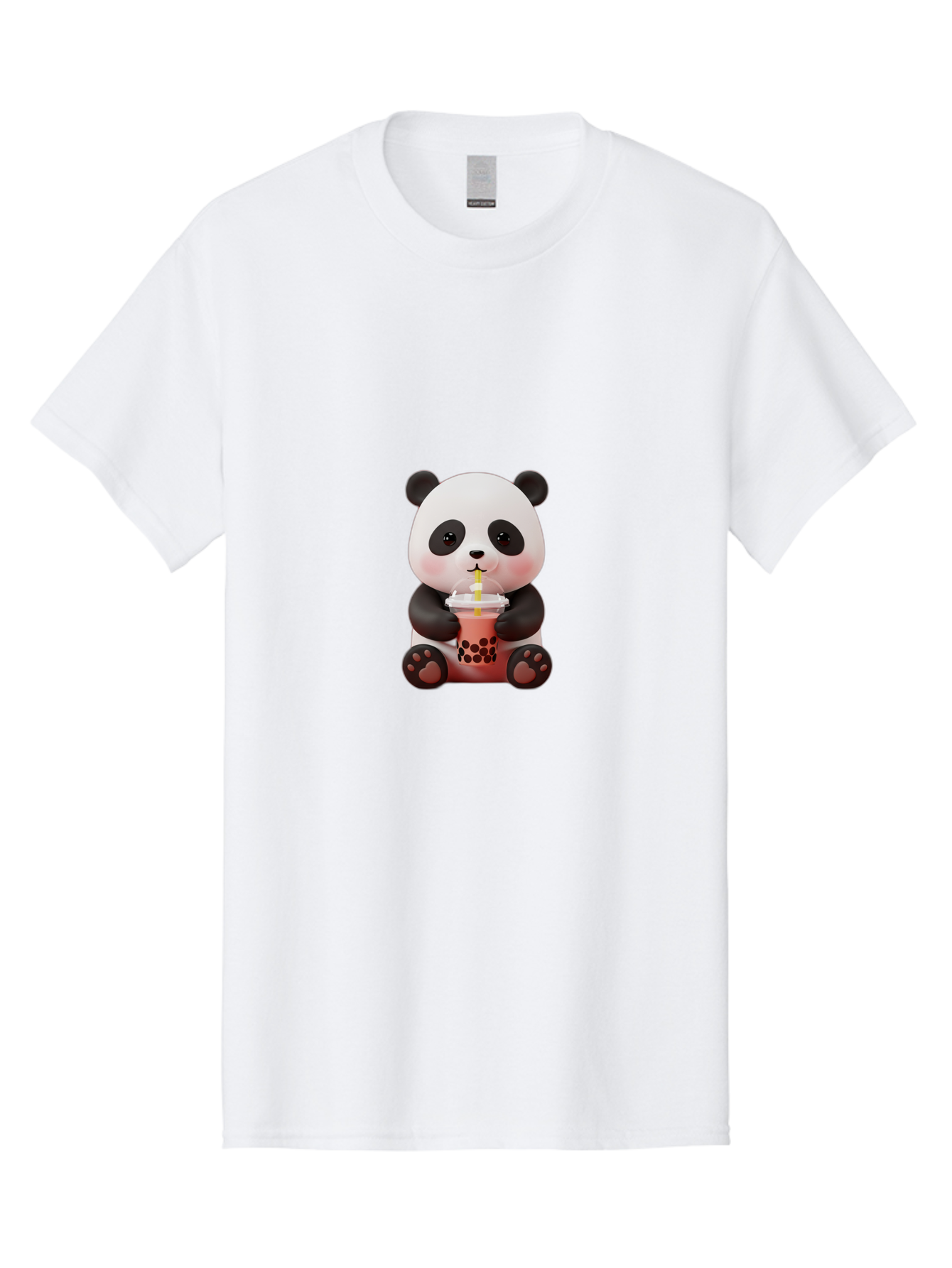 Panda-Drinking-Bubble-Tea-2 Men'S Graphic Tee, 100% Cotton, Comfortable Casual Summer Wear, Machine Washable, Panda, Bubble Tea, Boba, Cartoon Character, Cute Animal, Funny Illustration, Drinking Straw, Kawaii, Asian Culture, Adorable Panda, Bae579