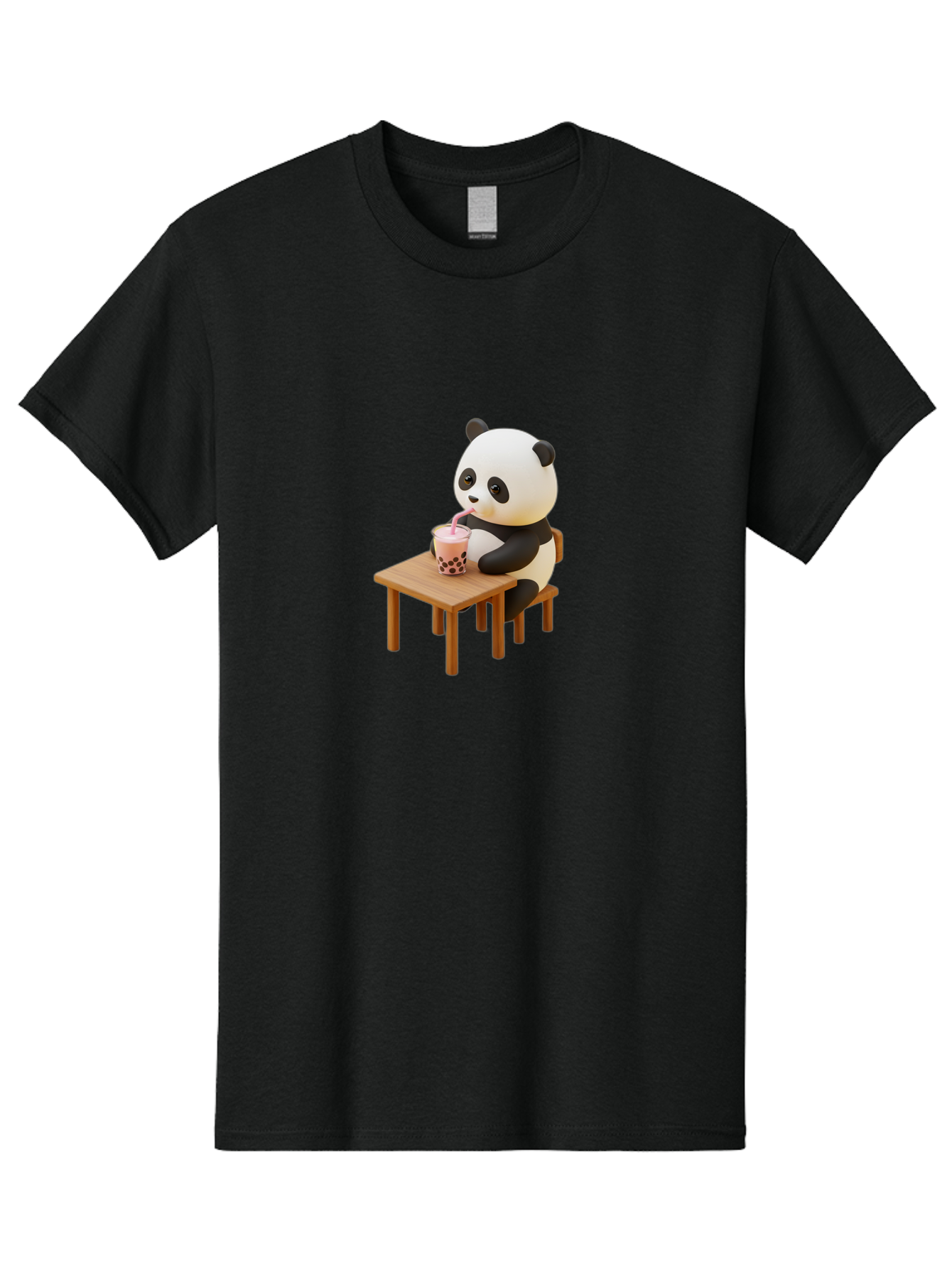 Panda-Drinking-Bubble-Tea-3 Men'S Graphic Tee, 100% Cotton, Comfortable Casual Summer Wear, Machine Washable, Cartoon Panda, Drinking Boba Tea, Adorable Animal, Cute Character, Bubble Tea, Funny Illustration, 3D Rendering, Panda Bear, Bae580