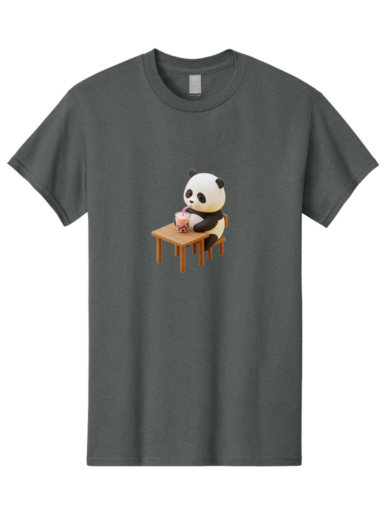 Panda-Drinking-Bubble-Tea-3 Men'S Graphic Tee, 100% Cotton, Comfortable Casual Summer Wear, Machine Washable, Cartoon Panda, Drinking Boba Tea, Adorable Animal, Cute Character, Bubble Tea, Funny Illustration, 3D Rendering, Panda Bear, Bae580