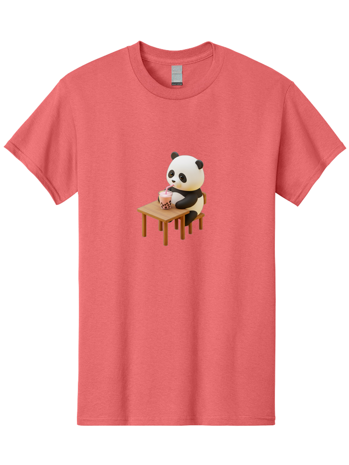 Panda-Drinking-Bubble-Tea-3 Men'S Graphic Tee, 100% Cotton, Comfortable Casual Summer Wear, Machine Washable, Cartoon Panda, Drinking Boba Tea, Adorable Animal, Cute Character, Bubble Tea, Funny Illustration, 3D Rendering, Panda Bear, Bae580