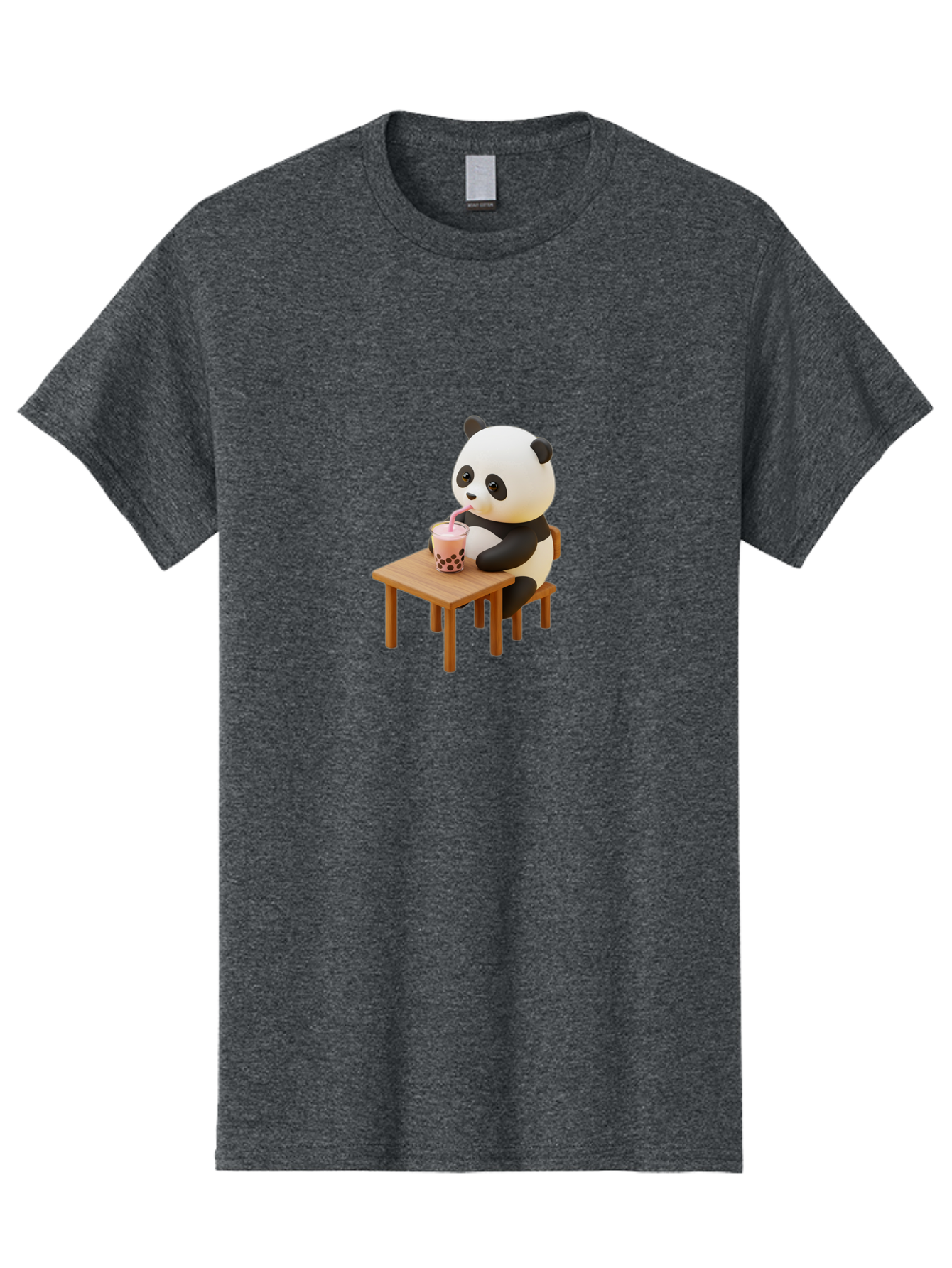 Panda-Drinking-Bubble-Tea-3 Men'S Graphic Tee, 100% Cotton, Comfortable Casual Summer Wear, Machine Washable, Cartoon Panda, Drinking Boba Tea, Adorable Animal, Cute Character, Bubble Tea, Funny Illustration, 3D Rendering, Panda Bear, Bae580