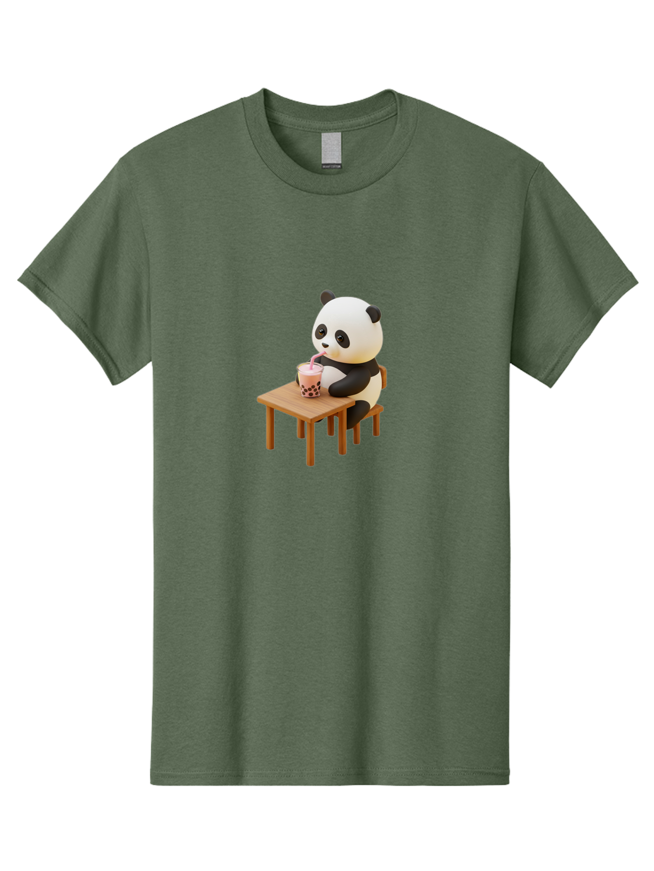 Panda-Drinking-Bubble-Tea-3 Men'S Graphic Tee, 100% Cotton, Comfortable Casual Summer Wear, Machine Washable, Cartoon Panda, Drinking Boba Tea, Adorable Animal, Cute Character, Bubble Tea, Funny Illustration, 3D Rendering, Panda Bear, Bae580