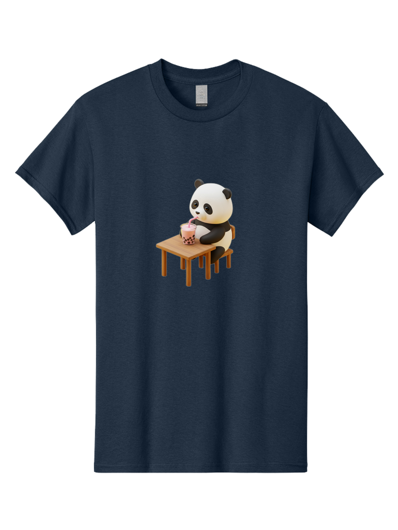 Panda-Drinking-Bubble-Tea-3 Men'S Graphic Tee, 100% Cotton, Comfortable Casual Summer Wear, Machine Washable, Cartoon Panda, Drinking Boba Tea, Adorable Animal, Cute Character, Bubble Tea, Funny Illustration, 3D Rendering, Panda Bear, Bae580