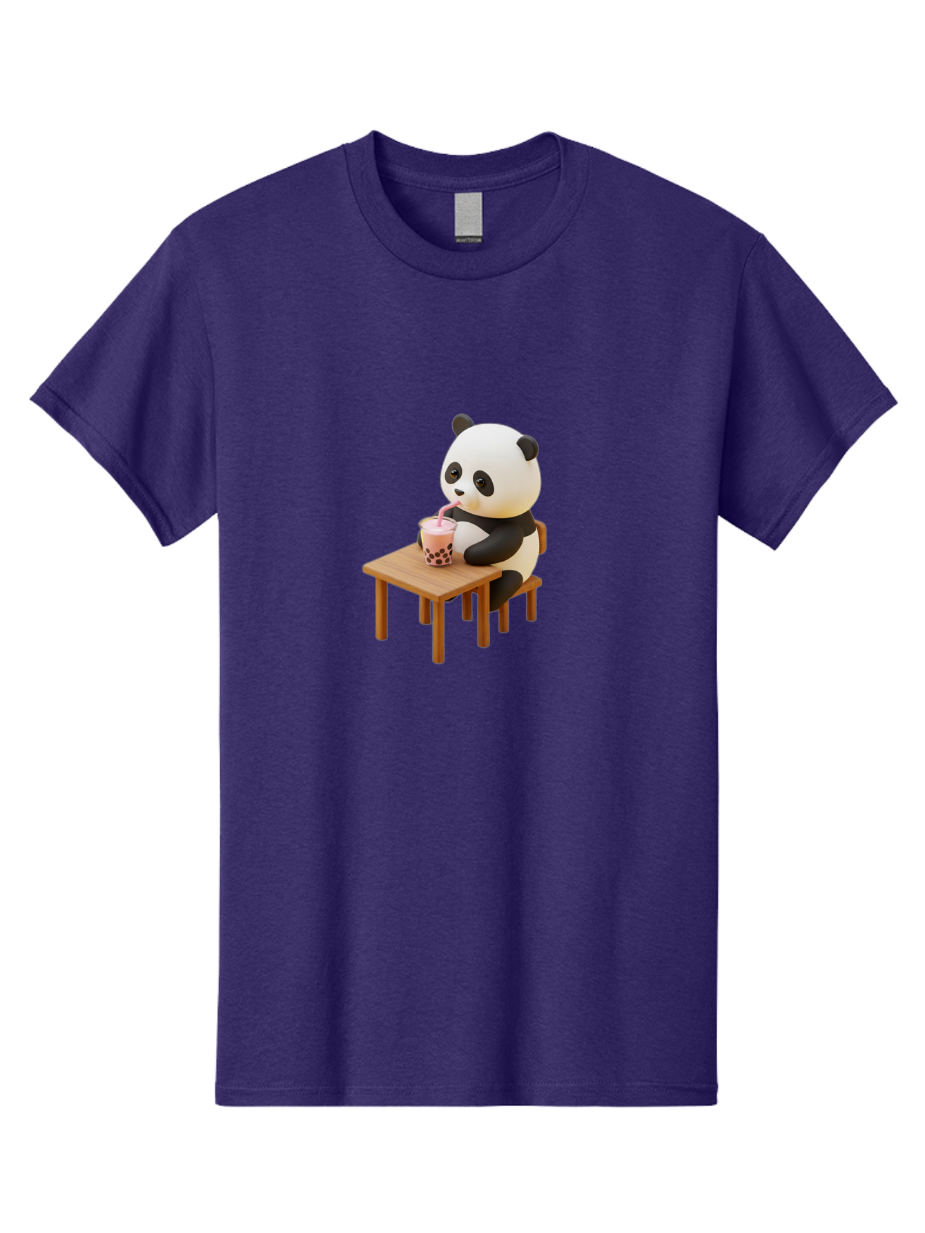 Panda-Drinking-Bubble-Tea-3 Men'S Graphic Tee, 100% Cotton, Comfortable Casual Summer Wear, Machine Washable, Cartoon Panda, Drinking Boba Tea, Adorable Animal, Cute Character, Bubble Tea, Funny Illustration, 3D Rendering, Panda Bear, Bae580