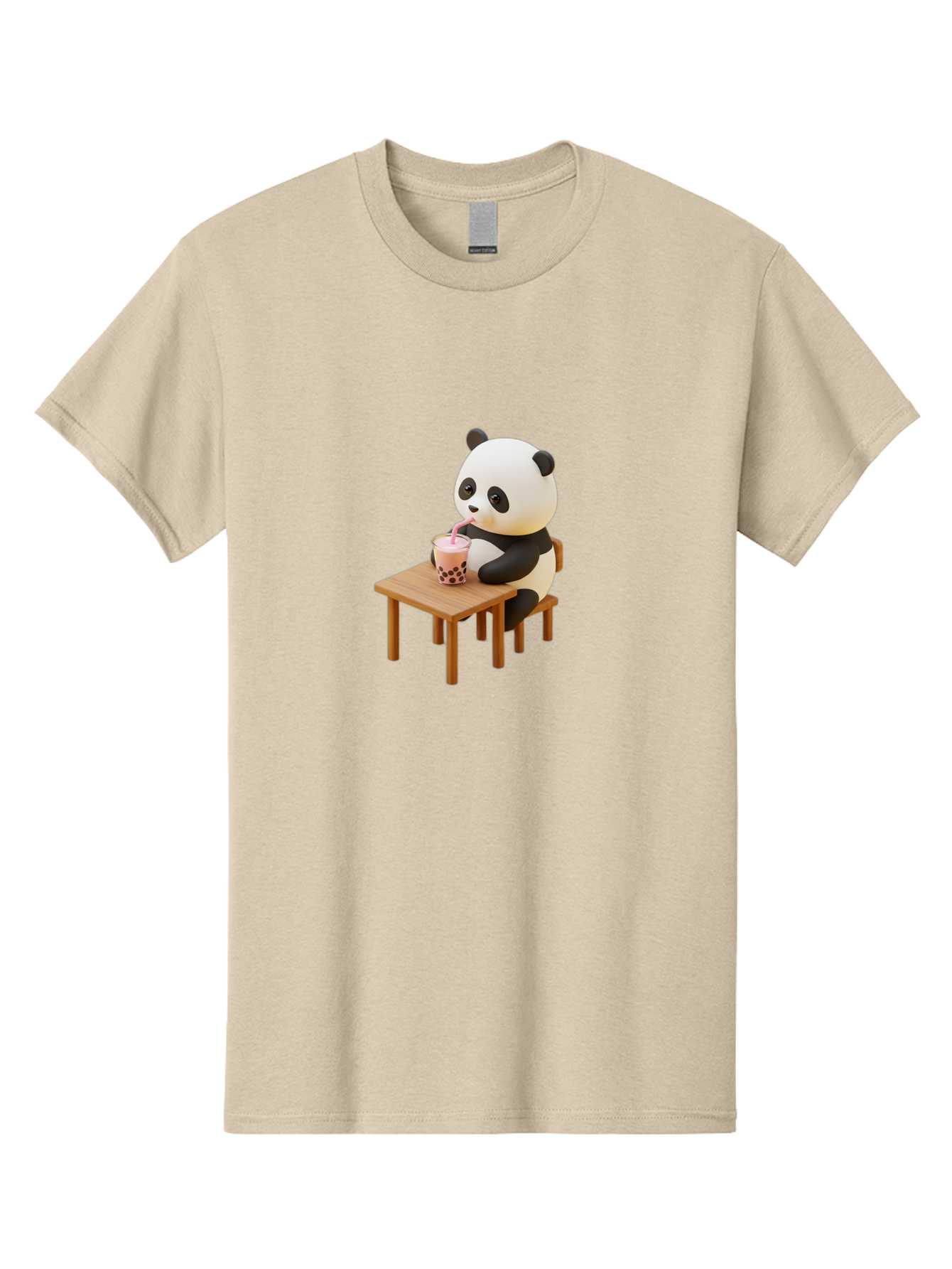 Panda-Drinking-Bubble-Tea-3 Men'S Graphic Tee, 100% Cotton, Comfortable Casual Summer Wear, Machine Washable, Cartoon Panda, Drinking Boba Tea, Adorable Animal, Cute Character, Bubble Tea, Funny Illustration, 3D Rendering, Panda Bear, Bae580