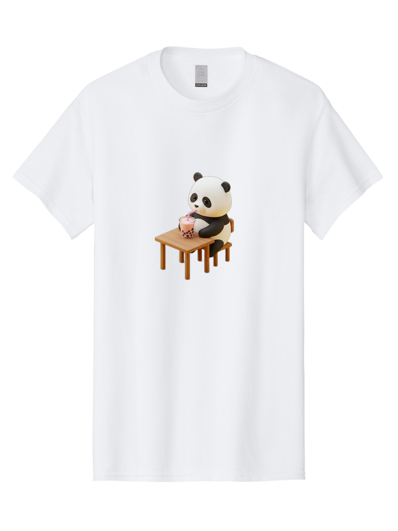 Panda-Drinking-Bubble-Tea-3 Men'S Graphic Tee, 100% Cotton, Comfortable Casual Summer Wear, Machine Washable, Cartoon Panda, Drinking Boba Tea, Adorable Animal, Cute Character, Bubble Tea, Funny Illustration, 3D Rendering, Panda Bear, Bae580
