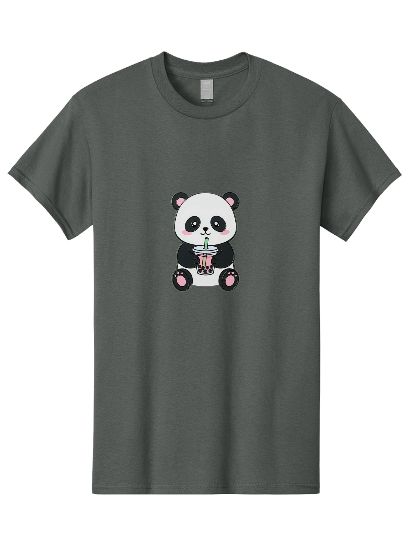 Panda-Drinking-Bubble-Tea-4 Men'S Graphic Tee, 100% Cotton, Comfortable Casual Summer Wear, Machine Washable, Cute Panda, Bubble Tea, Black And White Panda, Pink Accents, Adorable Cartoon Character, Boba Drink, Kawaii Illustration, Boba Tea, Bae581