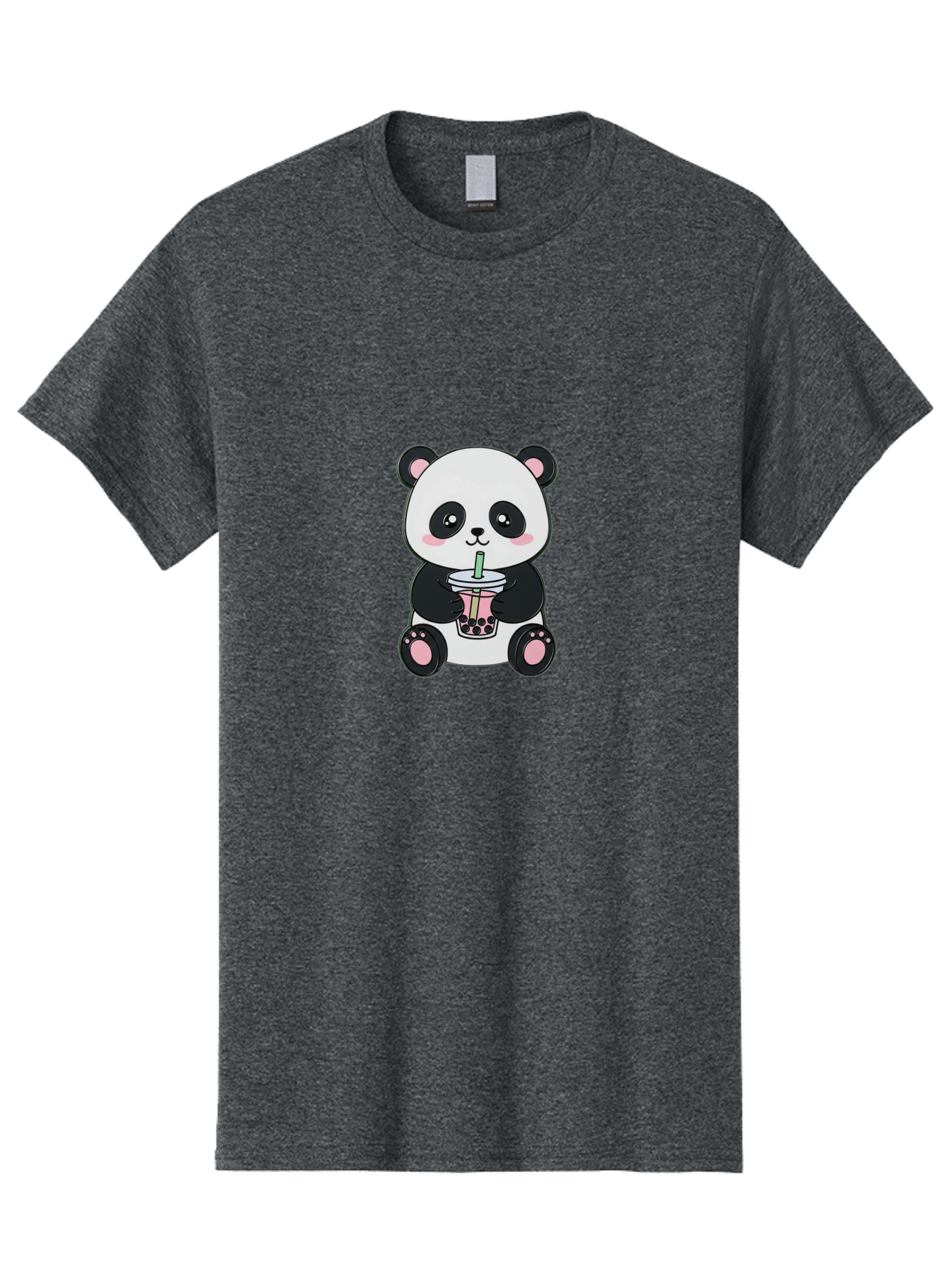 Panda-Drinking-Bubble-Tea-4 Men'S Graphic Tee, 100% Cotton, Comfortable Casual Summer Wear, Machine Washable, Cute Panda, Bubble Tea, Black And White Panda, Pink Accents, Adorable Cartoon Character, Boba Drink, Kawaii Illustration, Boba Tea, Bae581