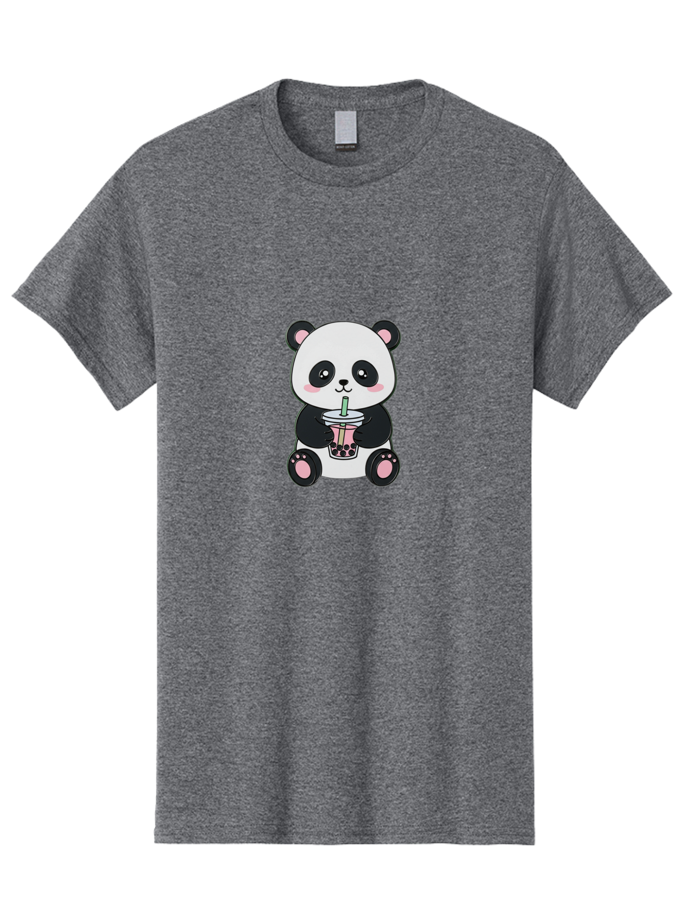Panda-Drinking-Bubble-Tea-4 Men'S Graphic Tee, 100% Cotton, Comfortable Casual Summer Wear, Machine Washable, Cute Panda, Bubble Tea, Black And White Panda, Pink Accents, Adorable Cartoon Character, Boba Drink, Kawaii Illustration, Boba Tea, Bae581