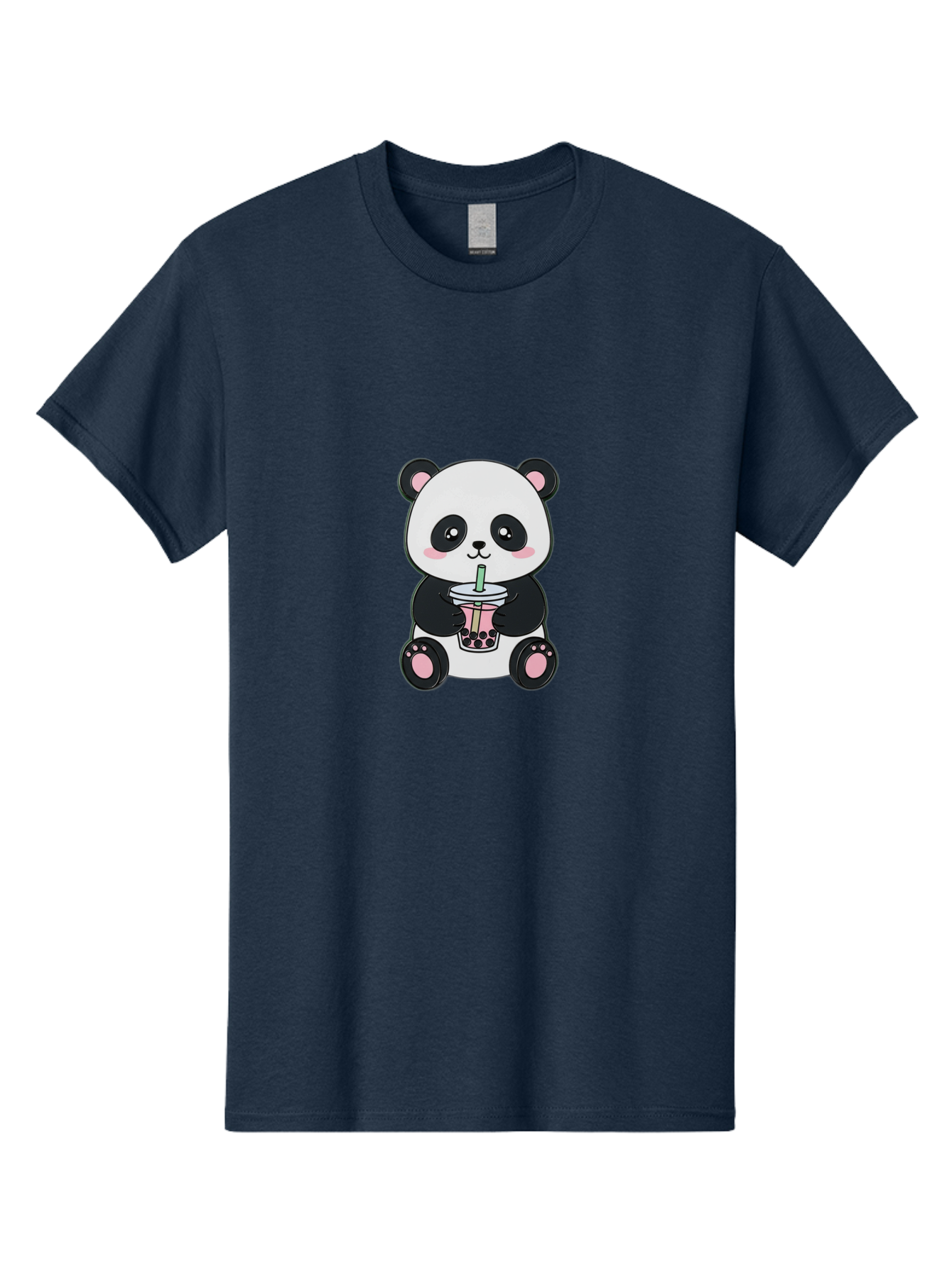 Panda-Drinking-Bubble-Tea-4 Men'S Graphic Tee, 100% Cotton, Comfortable Casual Summer Wear, Machine Washable, Cute Panda, Bubble Tea, Black And White Panda, Pink Accents, Adorable Cartoon Character, Boba Drink, Kawaii Illustration, Boba Tea, Bae581