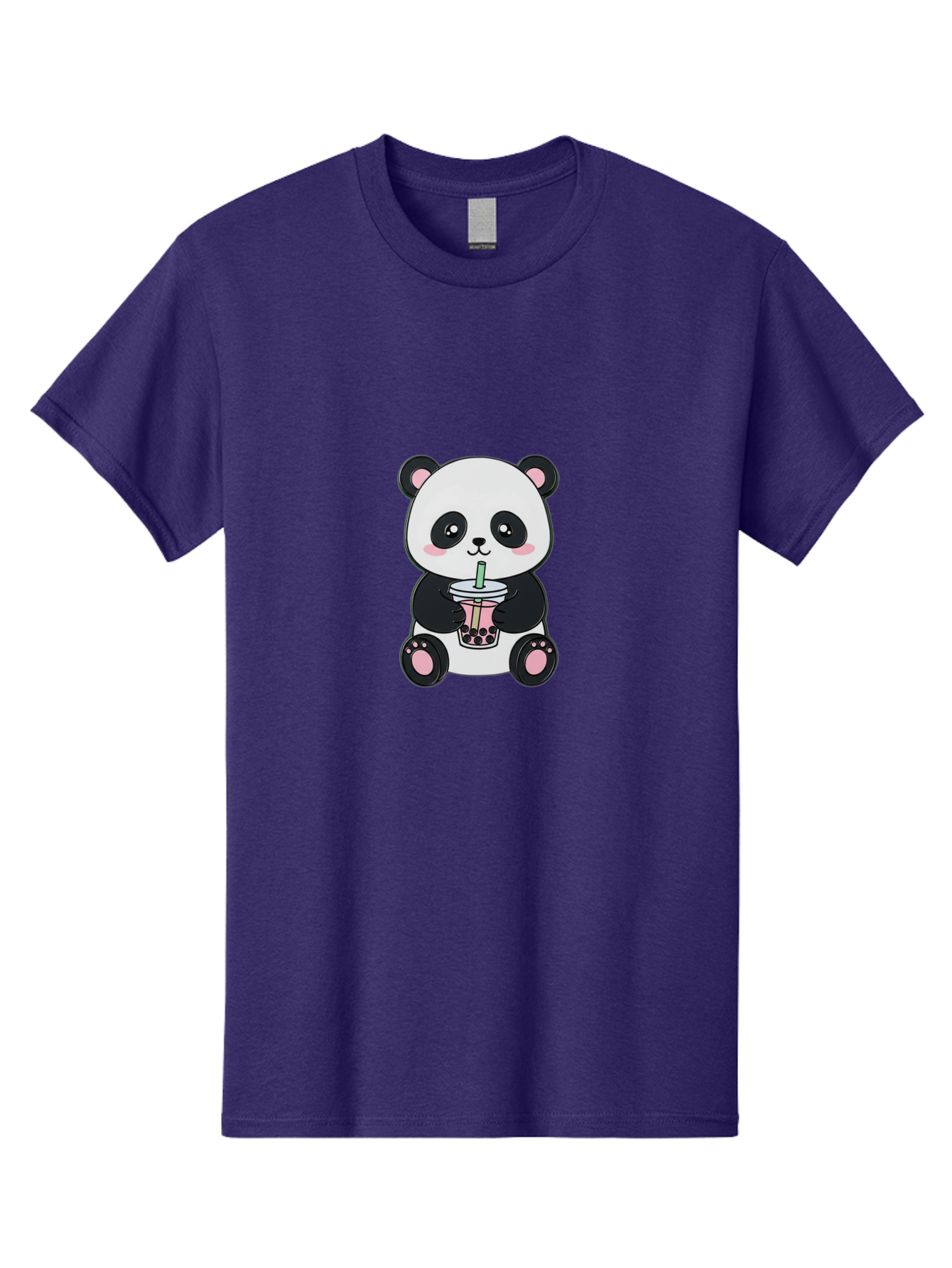 Panda-Drinking-Bubble-Tea-4 Men'S Graphic Tee, 100% Cotton, Comfortable Casual Summer Wear, Machine Washable, Cute Panda, Bubble Tea, Black And White Panda, Pink Accents, Adorable Cartoon Character, Boba Drink, Kawaii Illustration, Boba Tea, Bae581