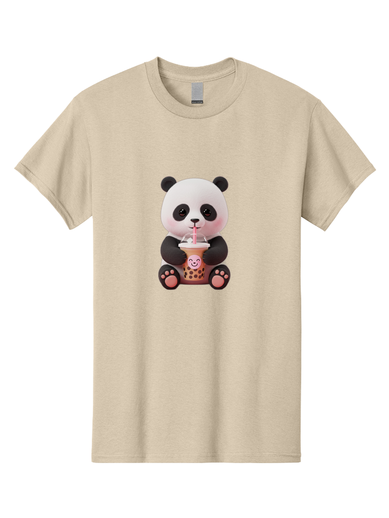 Panda-Drinking-Bubble-Tea-5 Men'S Graphic Tee, 100% Cotton, Comfortable Casual Summer Wear, Machine Washable, Cartoon Panda, Boba Tea, Bubble Tea, Adorable Animal, Kawaii Character, Milk Tea, Straw, Cute Design, Funny Illustration, Bae582