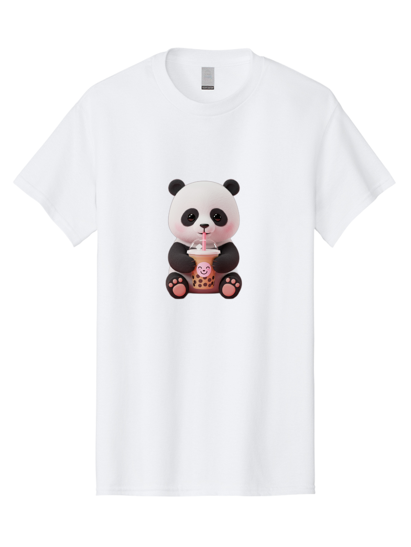Panda-Drinking-Bubble-Tea-5 Men'S Graphic Tee, 100% Cotton, Comfortable Casual Summer Wear, Machine Washable, Cartoon Panda, Boba Tea, Bubble Tea, Adorable Animal, Kawaii Character, Milk Tea, Straw, Cute Design, Funny Illustration, Bae582