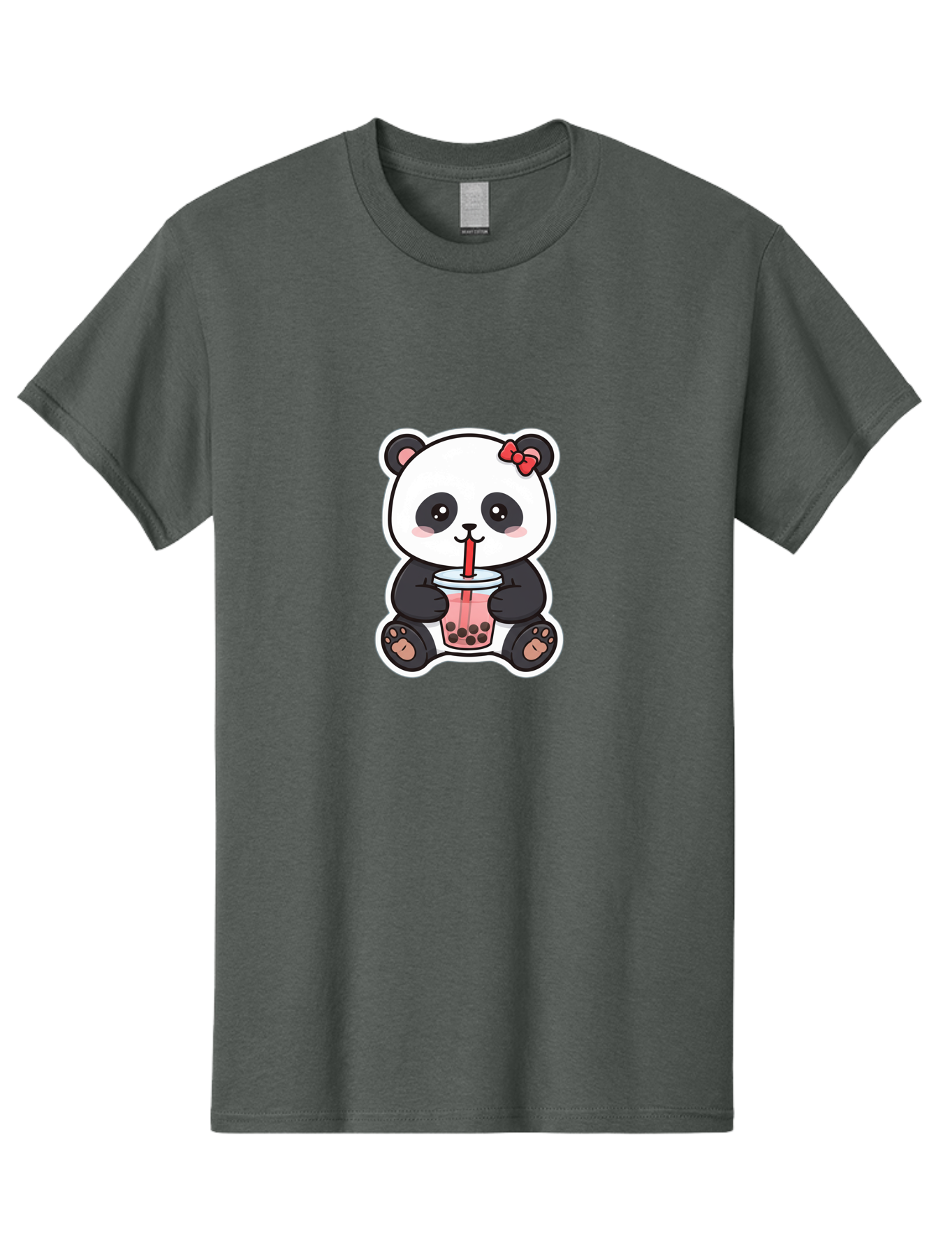 Panda-Drinking-Bubble-Tea Men'S Graphic Tee, 100% Cotton, Comfortable Casual Summer Wear, Machine Washable, Cute Panda, Boba Tea, Bubble Tea, Kawaii Character, Adorable Animal, Pink Drink, Red Straw, Boba Lover, Cartoon Style Bae583