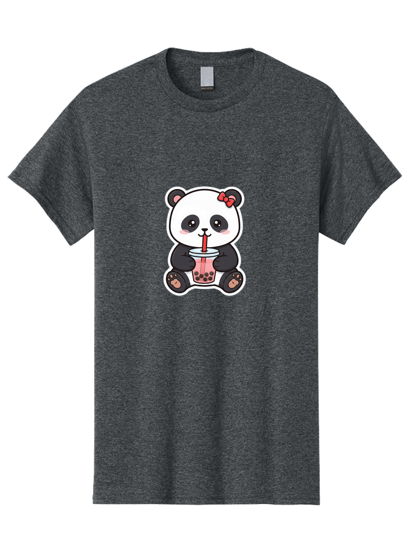 Panda-Drinking-Bubble-Tea Men'S Graphic Tee, 100% Cotton, Comfortable Casual Summer Wear, Machine Washable, Cute Panda, Boba Tea, Bubble Tea, Kawaii Character, Adorable Animal, Pink Drink, Red Straw, Boba Lover, Cartoon Style Bae583