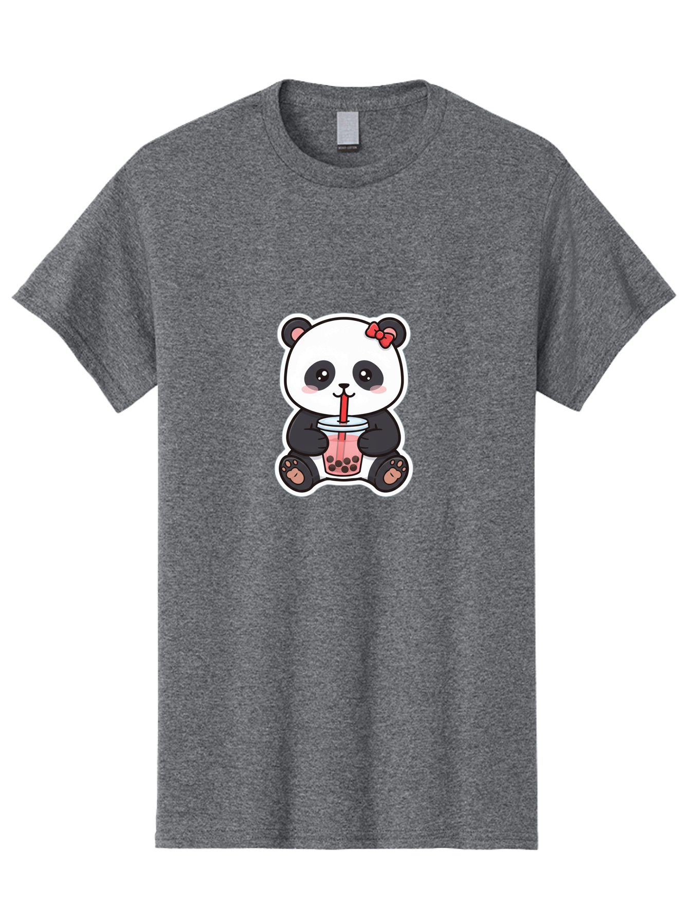 Panda-Drinking-Bubble-Tea Men'S Graphic Tee, 100% Cotton, Comfortable Casual Summer Wear, Machine Washable, Cute Panda, Boba Tea, Bubble Tea, Kawaii Character, Adorable Animal, Pink Drink, Red Straw, Boba Lover, Cartoon Style Bae583