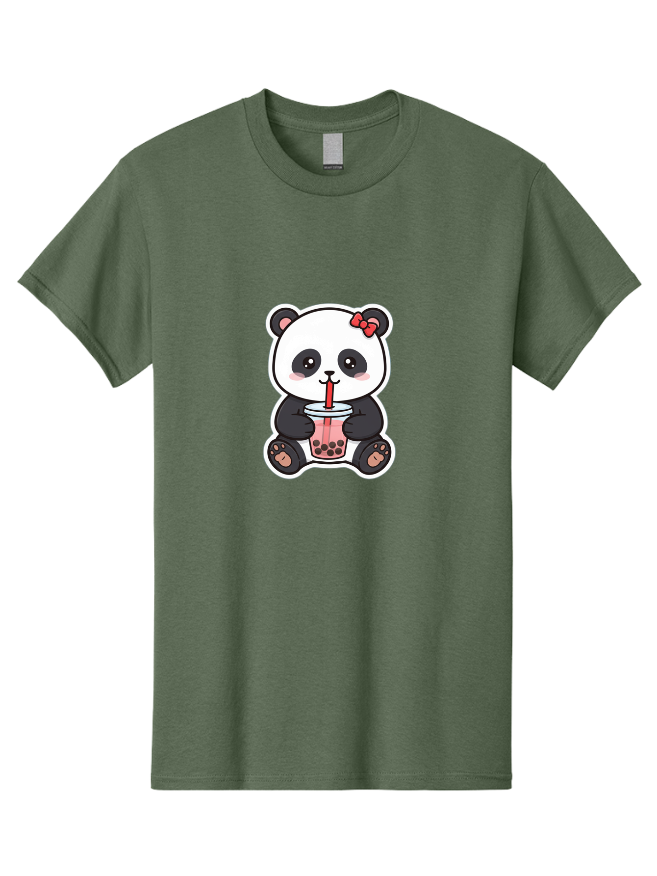 Panda-Drinking-Bubble-Tea Men'S Graphic Tee, 100% Cotton, Comfortable Casual Summer Wear, Machine Washable, Cute Panda, Boba Tea, Bubble Tea, Kawaii Character, Adorable Animal, Pink Drink, Red Straw, Boba Lover, Cartoon Style Bae583