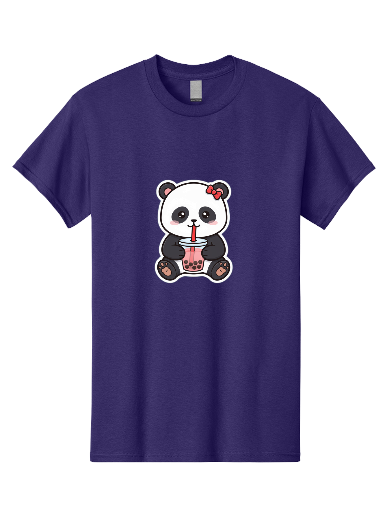 Panda-Drinking-Bubble-Tea Men'S Graphic Tee, 100% Cotton, Comfortable Casual Summer Wear, Machine Washable, Cute Panda, Boba Tea, Bubble Tea, Kawaii Character, Adorable Animal, Pink Drink, Red Straw, Boba Lover, Cartoon Style Bae583