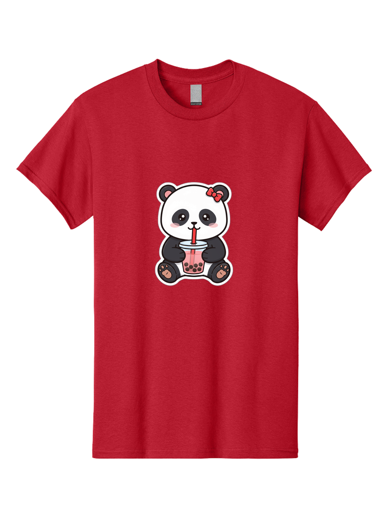 Panda-Drinking-Bubble-Tea Men'S Graphic Tee, 100% Cotton, Comfortable Casual Summer Wear, Machine Washable, Cute Panda, Boba Tea, Bubble Tea, Kawaii Character, Adorable Animal, Pink Drink, Red Straw, Boba Lover, Cartoon Style Bae583