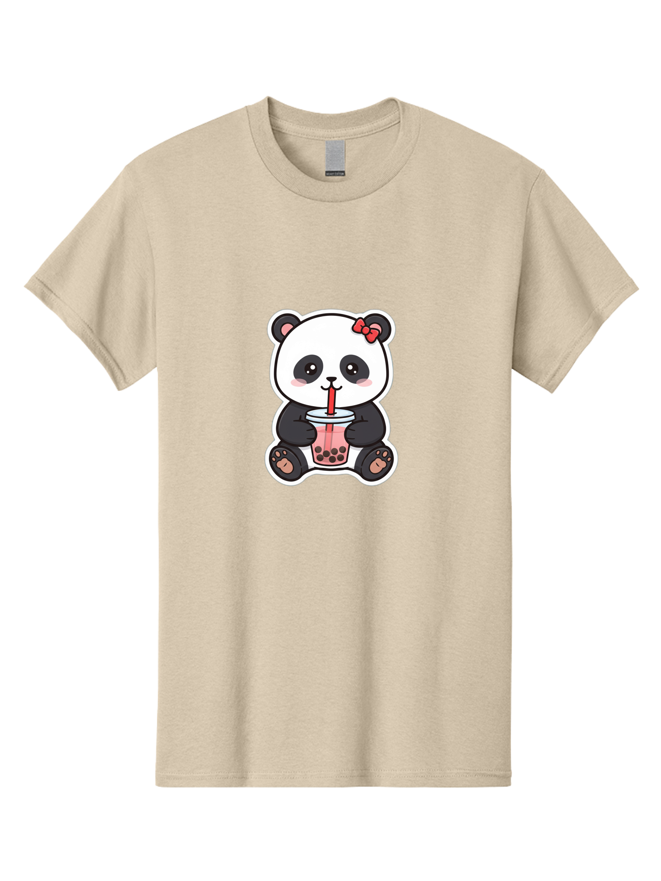 Panda-Drinking-Bubble-Tea Men'S Graphic Tee, 100% Cotton, Comfortable Casual Summer Wear, Machine Washable, Cute Panda, Boba Tea, Bubble Tea, Kawaii Character, Adorable Animal, Pink Drink, Red Straw, Boba Lover, Cartoon Style Bae583