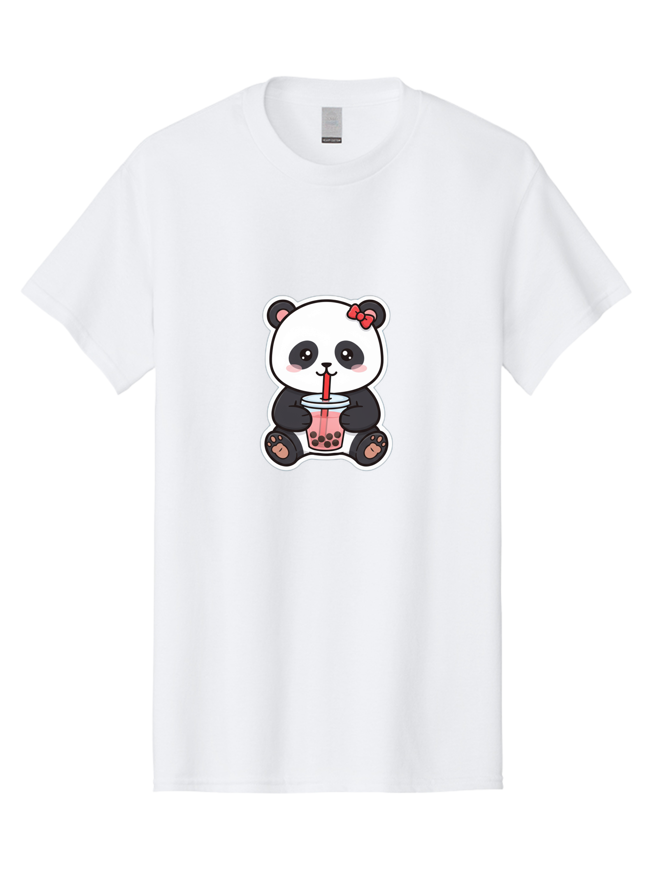 Panda-Drinking-Bubble-Tea Men'S Graphic Tee, 100% Cotton, Comfortable Casual Summer Wear, Machine Washable, Cute Panda, Boba Tea, Bubble Tea, Kawaii Character, Adorable Animal, Pink Drink, Red Straw, Boba Lover, Cartoon Style Bae583