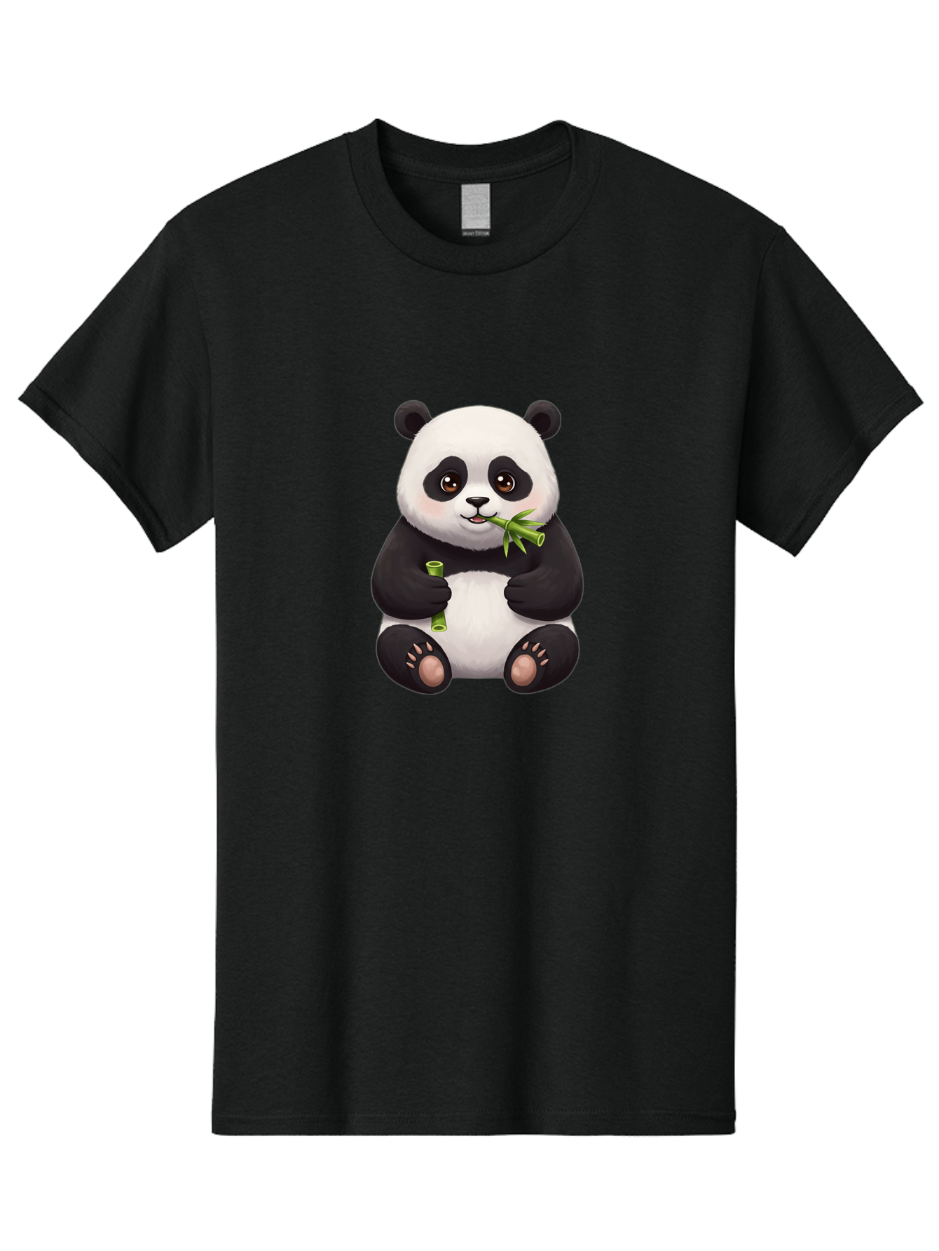 Panda-Eating-Bamboo-1 Men'S Graphic Tee, 100% Cotton, Comfortable Casual Summer Wear, Machine Washable, Panda Bear, Eating Bamboo, Cute Cartoon, Adorable Animal, Bamboo Shoots, Black And White Panda, Happy Face Bae584