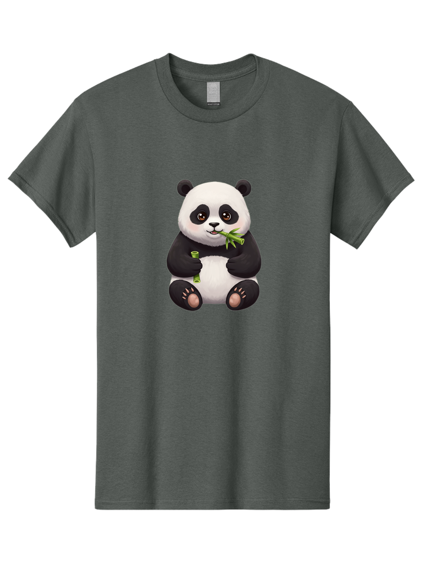 Panda-Eating-Bamboo-1 Men'S Graphic Tee, 100% Cotton, Comfortable Casual Summer Wear, Machine Washable, Panda Bear, Eating Bamboo, Cute Cartoon, Adorable Animal, Bamboo Shoots, Black And White Panda, Happy Face Bae584