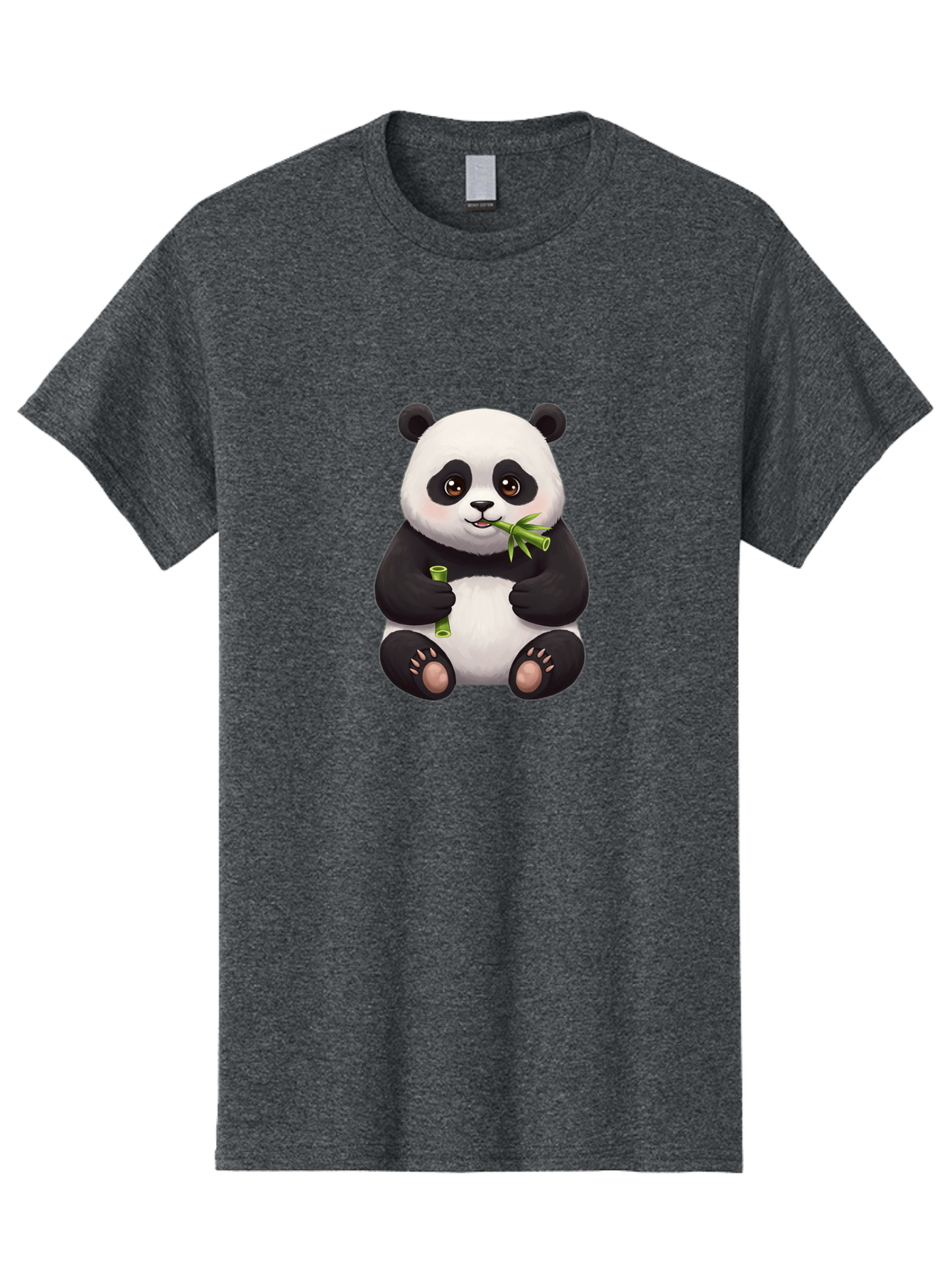 Panda-Eating-Bamboo-1 Men'S Graphic Tee, 100% Cotton, Comfortable Casual Summer Wear, Machine Washable, Panda Bear, Eating Bamboo, Cute Cartoon, Adorable Animal, Bamboo Shoots, Black And White Panda, Happy Face Bae584