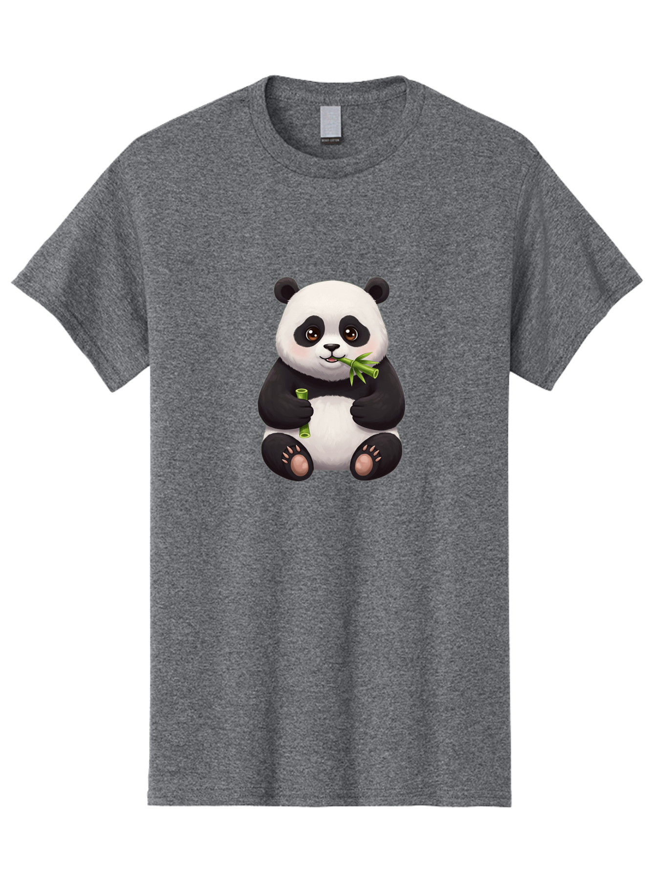Panda-Eating-Bamboo-1 Men'S Graphic Tee, 100% Cotton, Comfortable Casual Summer Wear, Machine Washable, Panda Bear, Eating Bamboo, Cute Cartoon, Adorable Animal, Bamboo Shoots, Black And White Panda, Happy Face Bae584