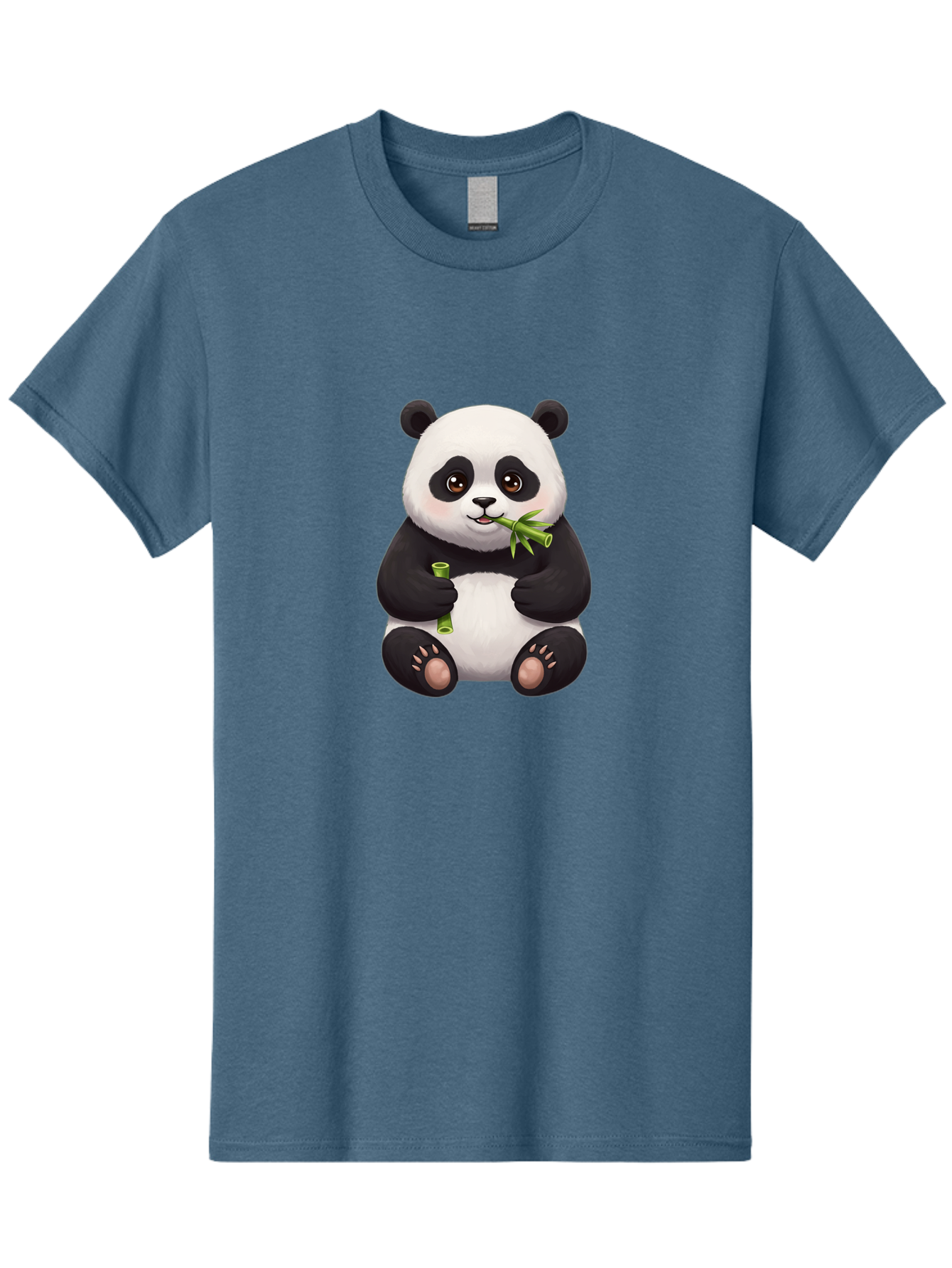 Panda-Eating-Bamboo-1 Men'S Graphic Tee, 100% Cotton, Comfortable Casual Summer Wear, Machine Washable, Panda Bear, Eating Bamboo, Cute Cartoon, Adorable Animal, Bamboo Shoots, Black And White Panda, Happy Face Bae584