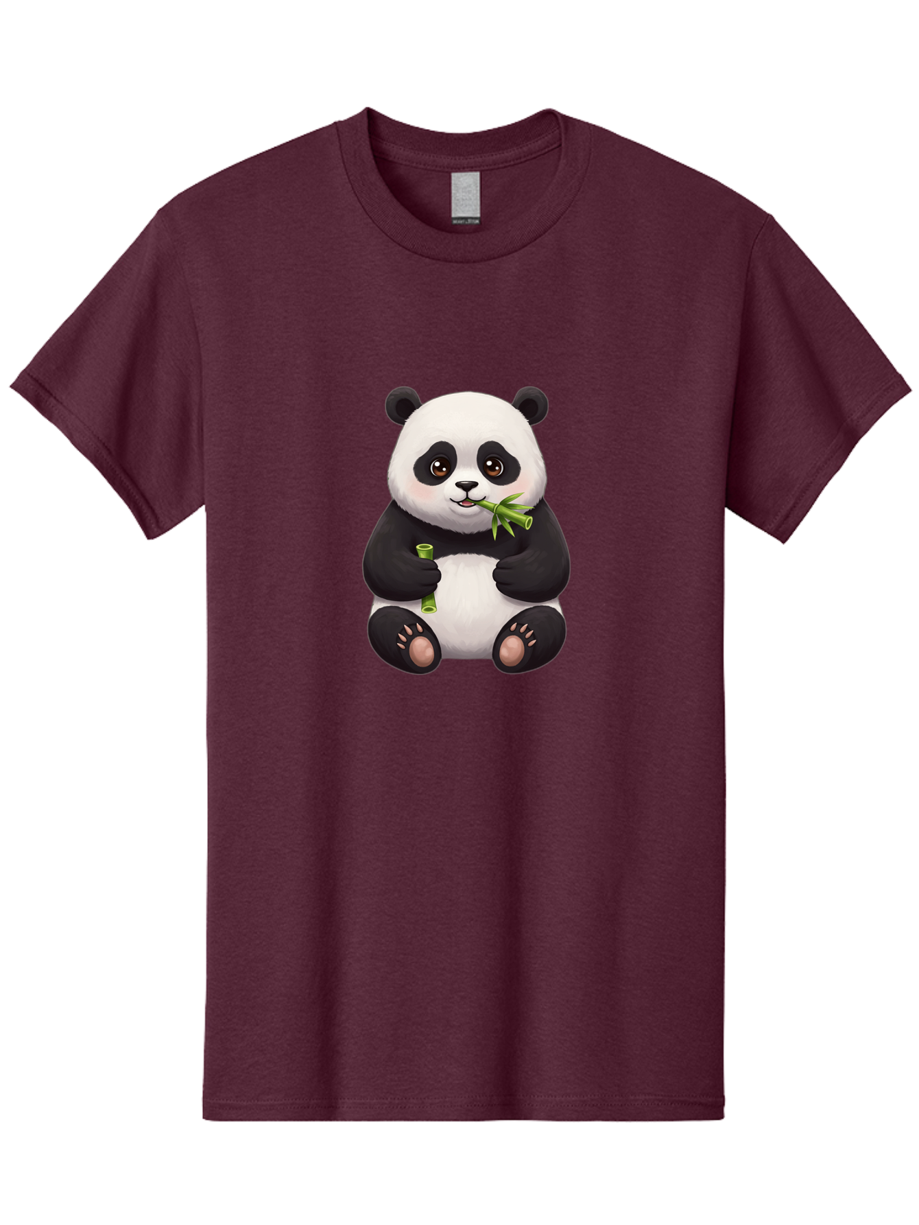 Panda-Eating-Bamboo-1 Men'S Graphic Tee, 100% Cotton, Comfortable Casual Summer Wear, Machine Washable, Panda Bear, Eating Bamboo, Cute Cartoon, Adorable Animal, Bamboo Shoots, Black And White Panda, Happy Face Bae584