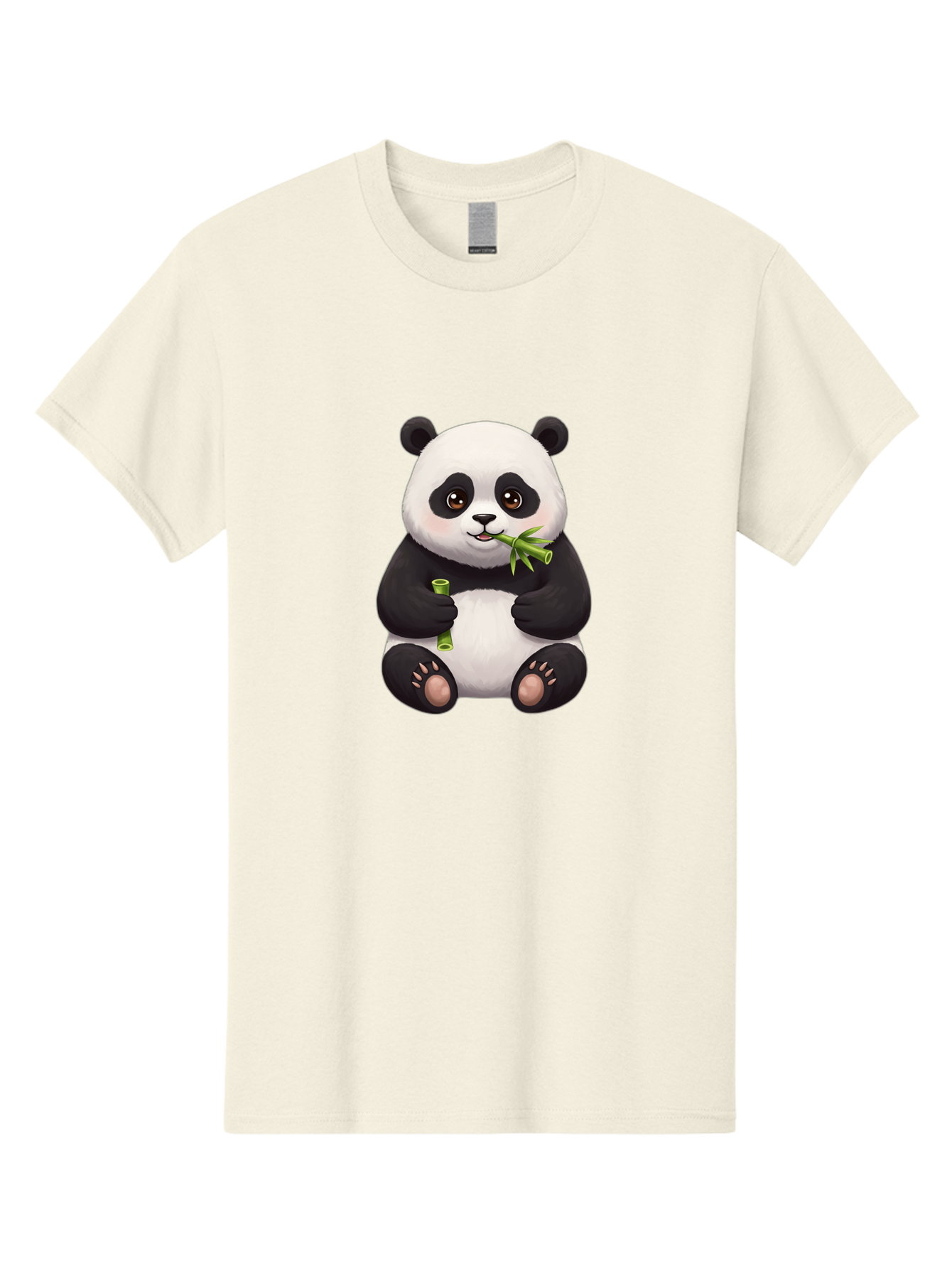 Panda-Eating-Bamboo-1 Men'S Graphic Tee, 100% Cotton, Comfortable Casual Summer Wear, Machine Washable, Panda Bear, Eating Bamboo, Cute Cartoon, Adorable Animal, Bamboo Shoots, Black And White Panda, Happy Face Bae584