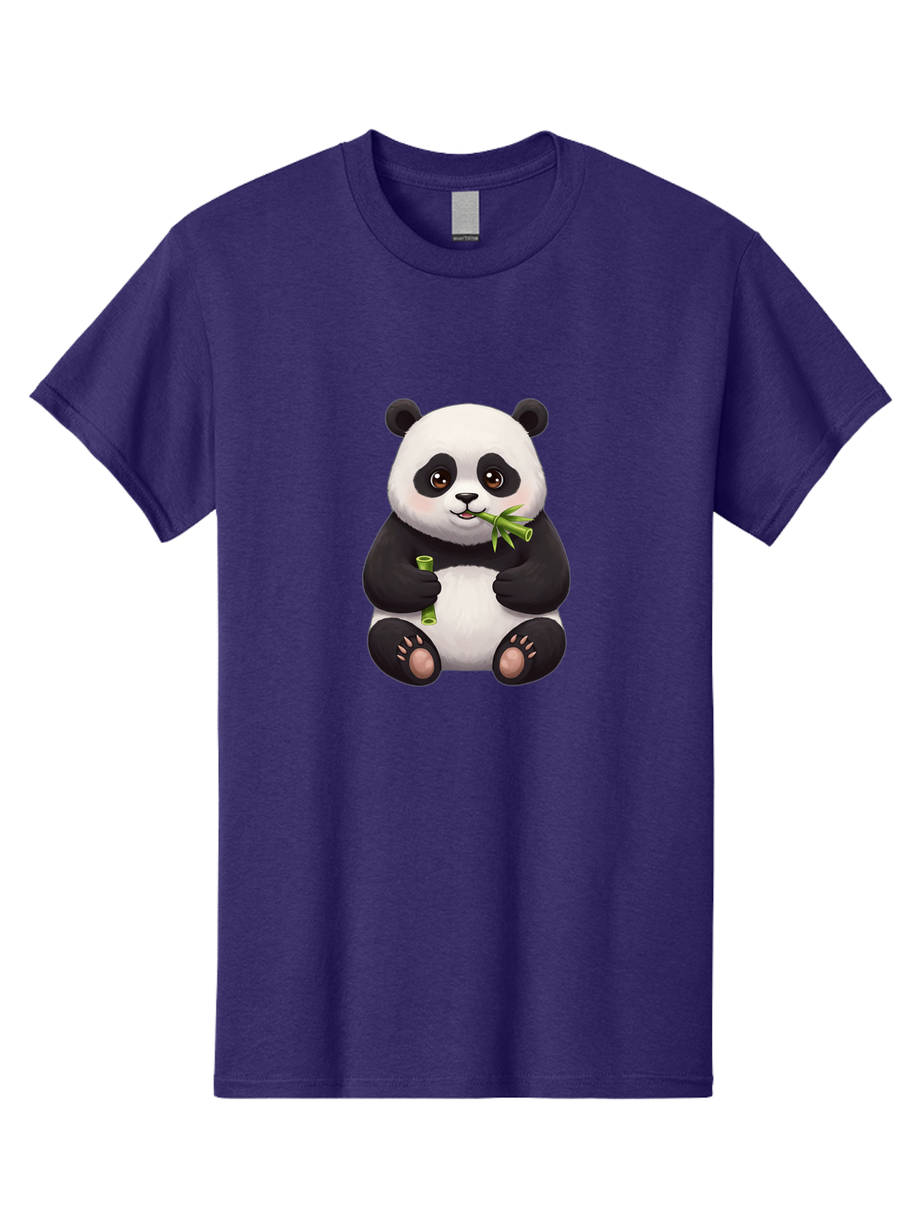 Panda-Eating-Bamboo-1 Men'S Graphic Tee, 100% Cotton, Comfortable Casual Summer Wear, Machine Washable, Panda Bear, Eating Bamboo, Cute Cartoon, Adorable Animal, Bamboo Shoots, Black And White Panda, Happy Face Bae584