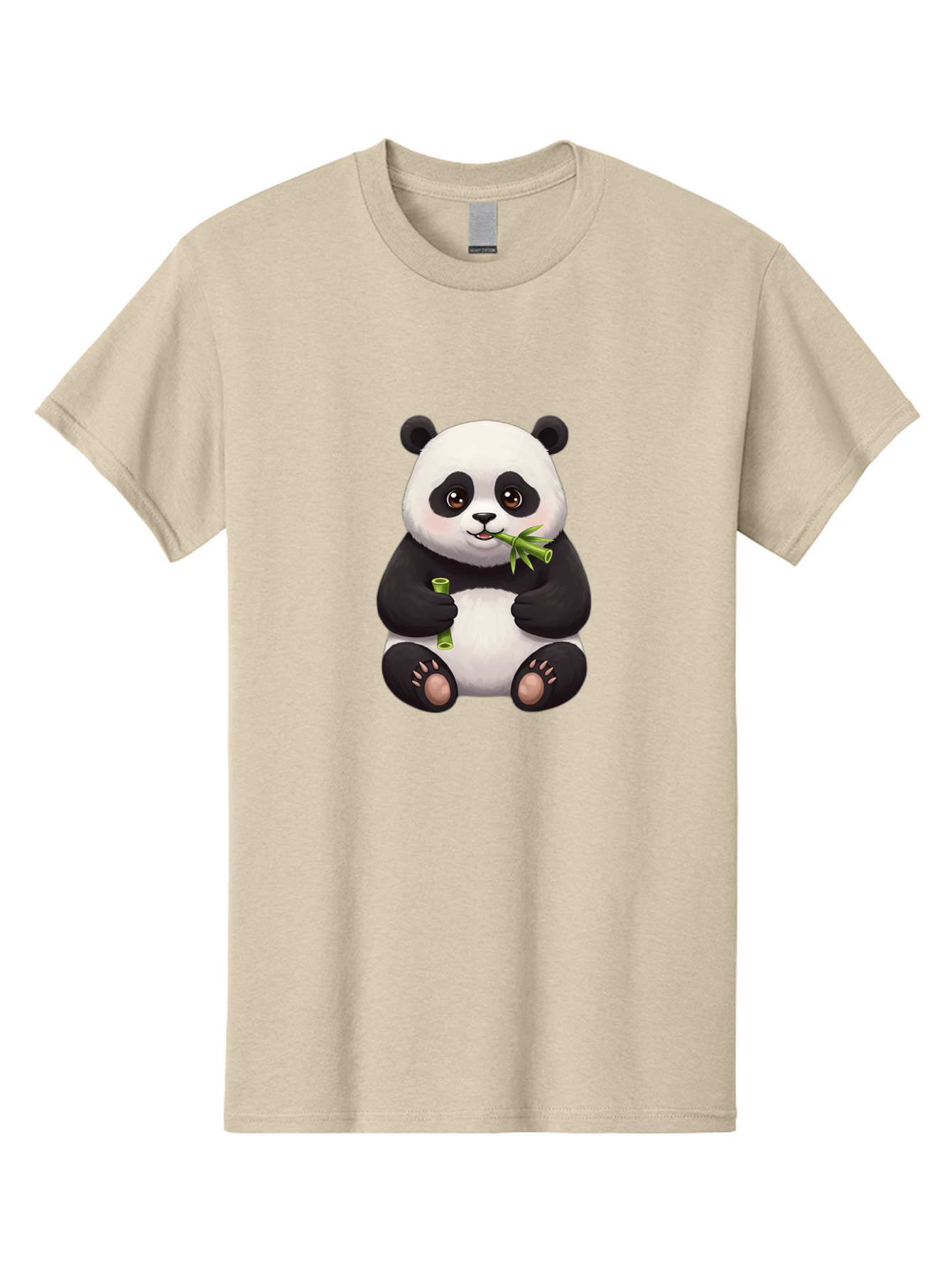 Panda-Eating-Bamboo-1 Men'S Graphic Tee, 100% Cotton, Comfortable Casual Summer Wear, Machine Washable, Panda Bear, Eating Bamboo, Cute Cartoon, Adorable Animal, Bamboo Shoots, Black And White Panda, Happy Face Bae584