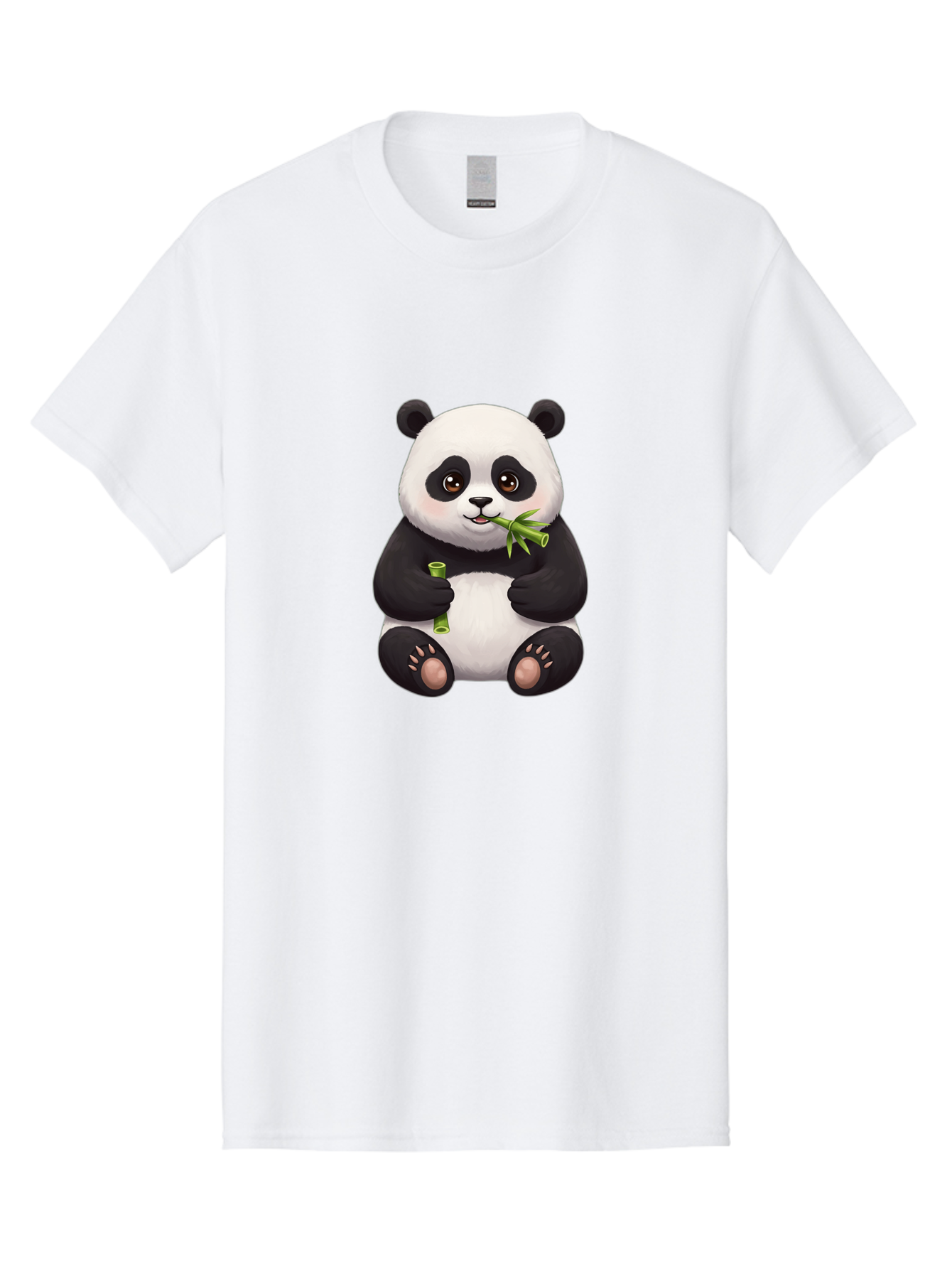 Panda-Eating-Bamboo-1 Men'S Graphic Tee, 100% Cotton, Comfortable Casual Summer Wear, Machine Washable, Panda Bear, Eating Bamboo, Cute Cartoon, Adorable Animal, Bamboo Shoots, Black And White Panda, Happy Face Bae584