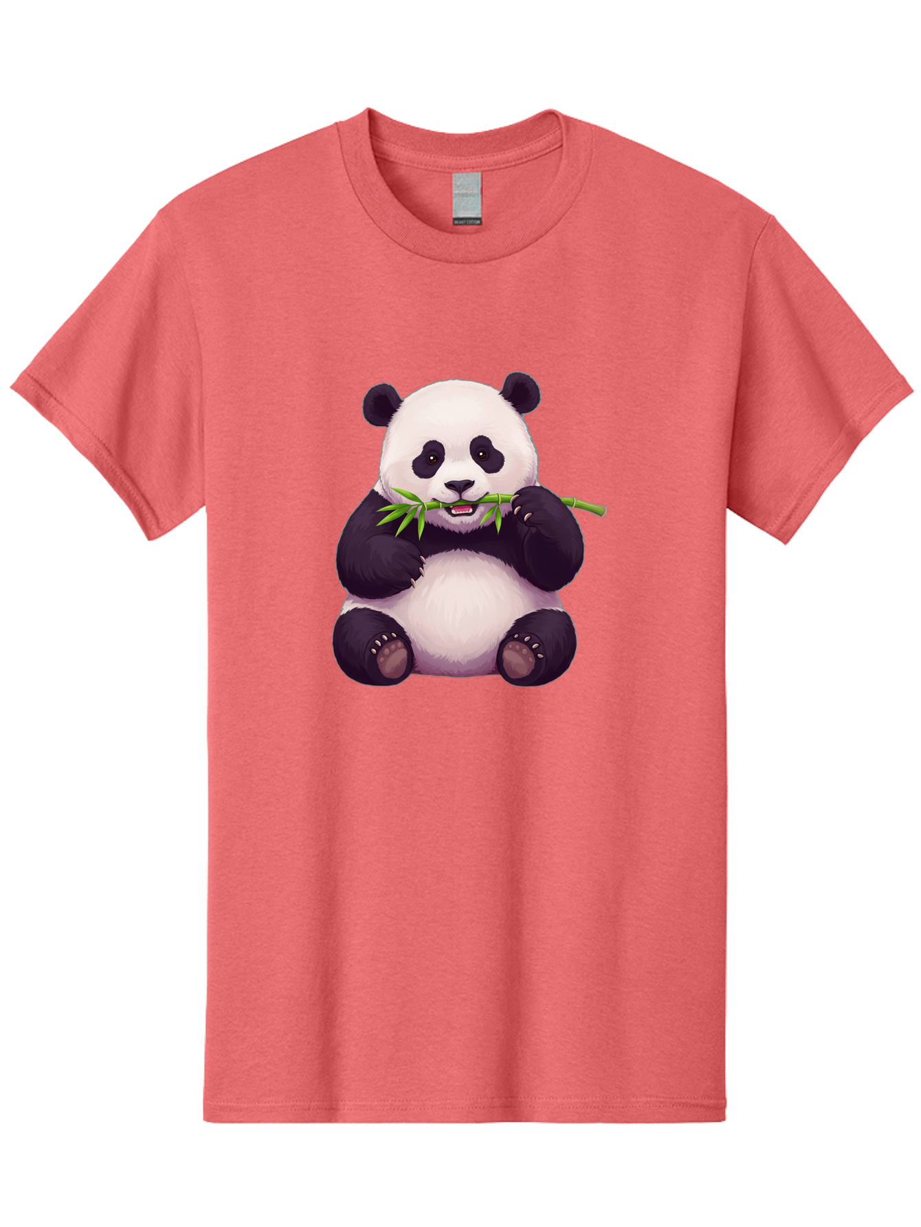 Panda-Eating-Bamboo Men'S Graphic Tee, 100% Cotton, Comfortable Casual Summer Wear, Machine Washable, Panda Eating Bamboo, Cute Panda, Cartoon Panda, Panda Bear, Bamboo Shoots, Black And White Panda, Adorable Animal, Cartoon Character Bae585
