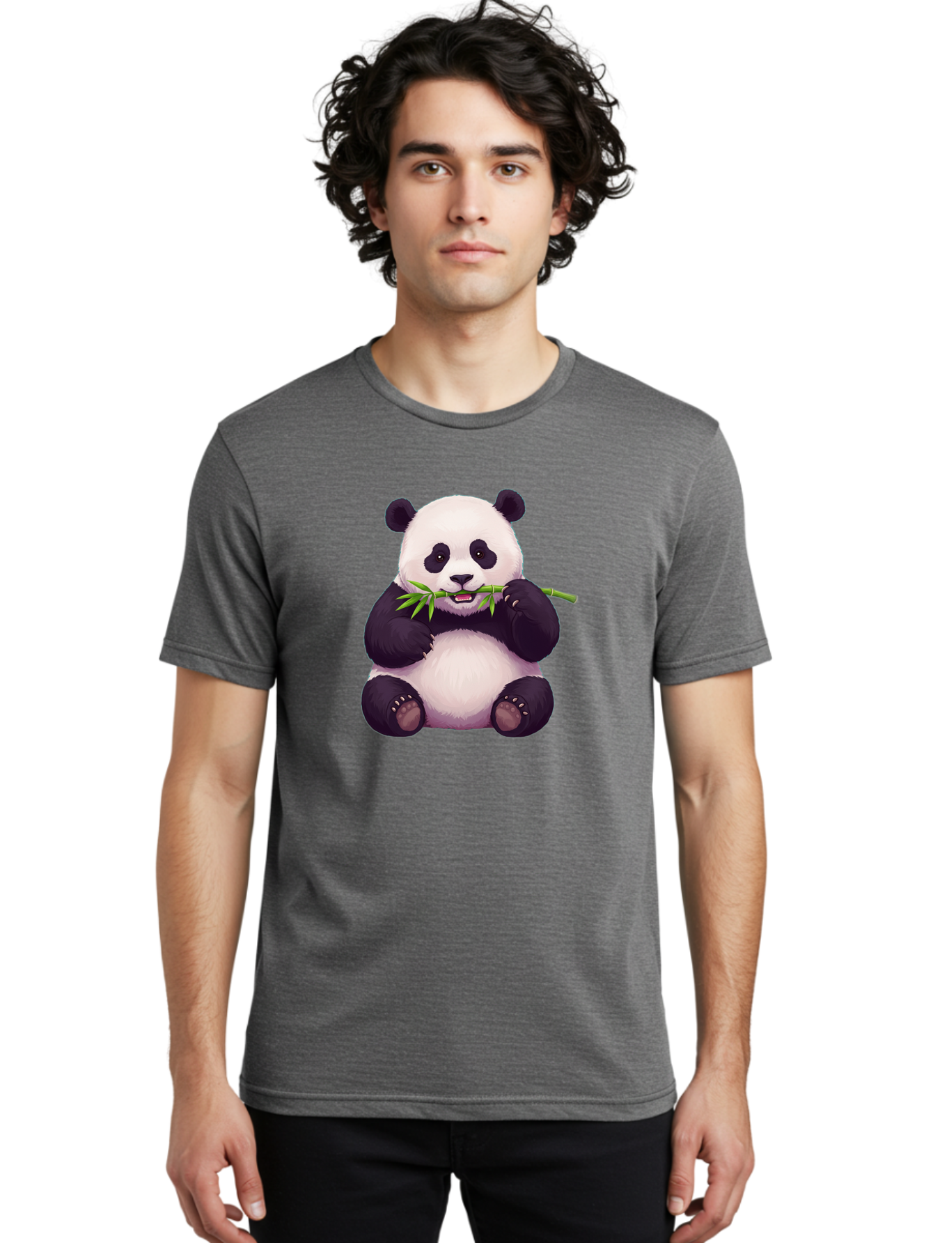 Panda-Eating-Bamboo Men'S Graphic Tee, 100% Cotton, Comfortable Casual Summer Wear, Machine Washable, Panda Eating Bamboo, Cute Panda, Cartoon Panda, Panda Bear, Bamboo Shoots, Black And White Panda, Adorable Animal, Cartoon Character Bae585