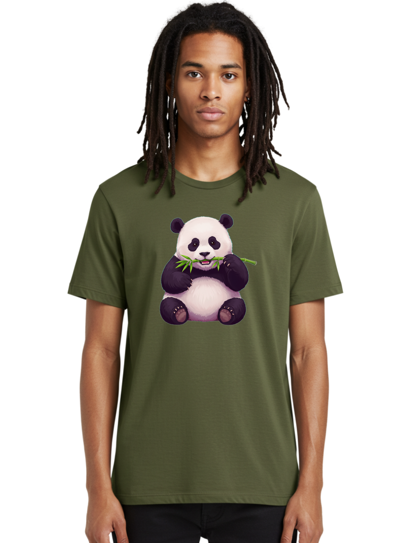 Panda-Eating-Bamboo Men'S Graphic Tee, 100% Cotton, Comfortable Casual Summer Wear, Machine Washable, Panda Eating Bamboo, Cute Panda, Cartoon Panda, Panda Bear, Bamboo Shoots, Black And White Panda, Adorable Animal, Cartoon Character Bae585