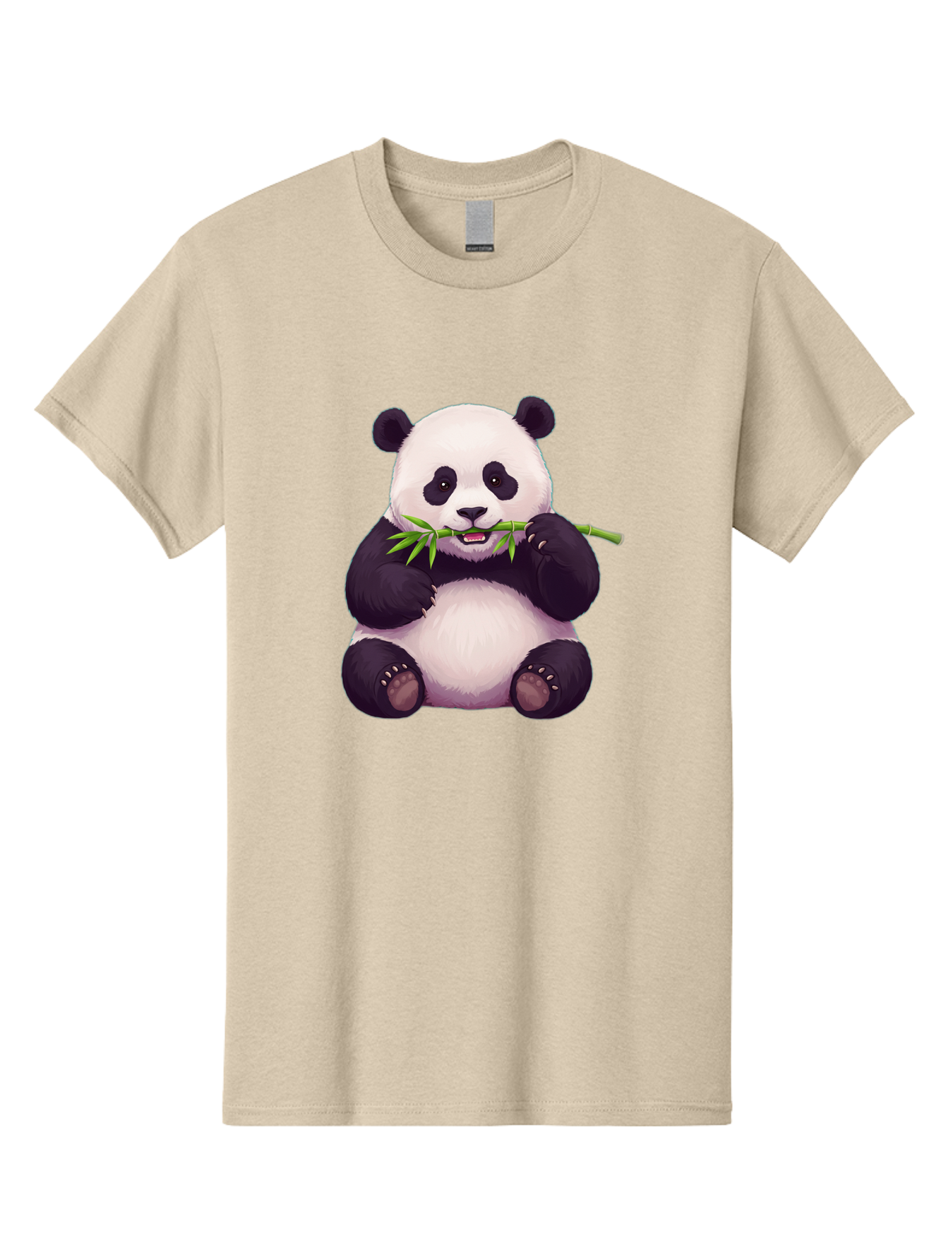 Panda-Eating-Bamboo Men'S Graphic Tee, 100% Cotton, Comfortable Casual Summer Wear, Machine Washable, Panda Eating Bamboo, Cute Panda, Cartoon Panda, Panda Bear, Bamboo Shoots, Black And White Panda, Adorable Animal, Cartoon Character Bae585