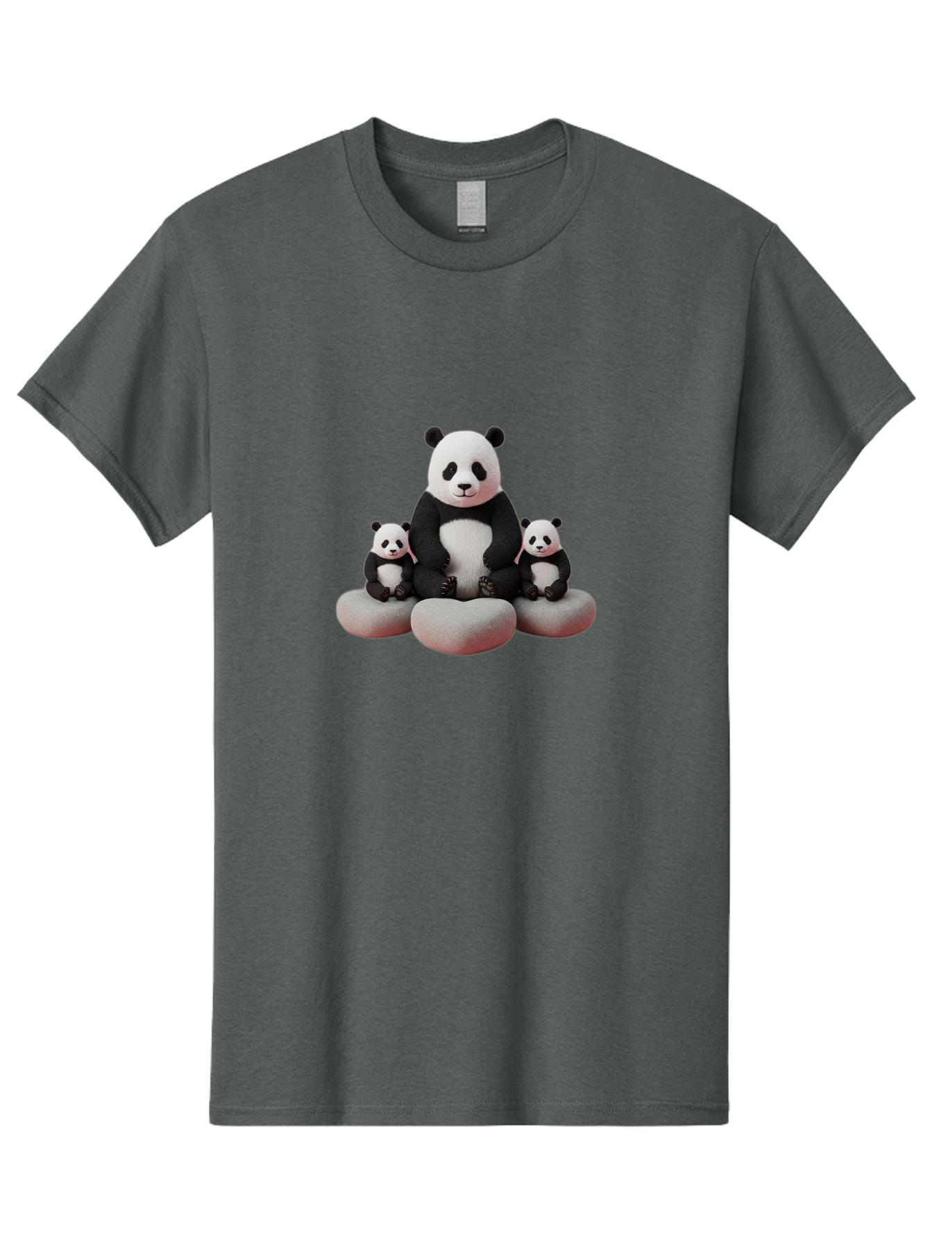 Panda-Family-1 Men'S Graphic Tee, 100% Cotton, Comfortable Casual Summer Wear, Machine Washable, Panda Bear, Panda Cubs, Family Portrait, Cute Animals, Adorable Creatures, Black And White Fur, Sitting On Rocks, Tender Moment, Bae586