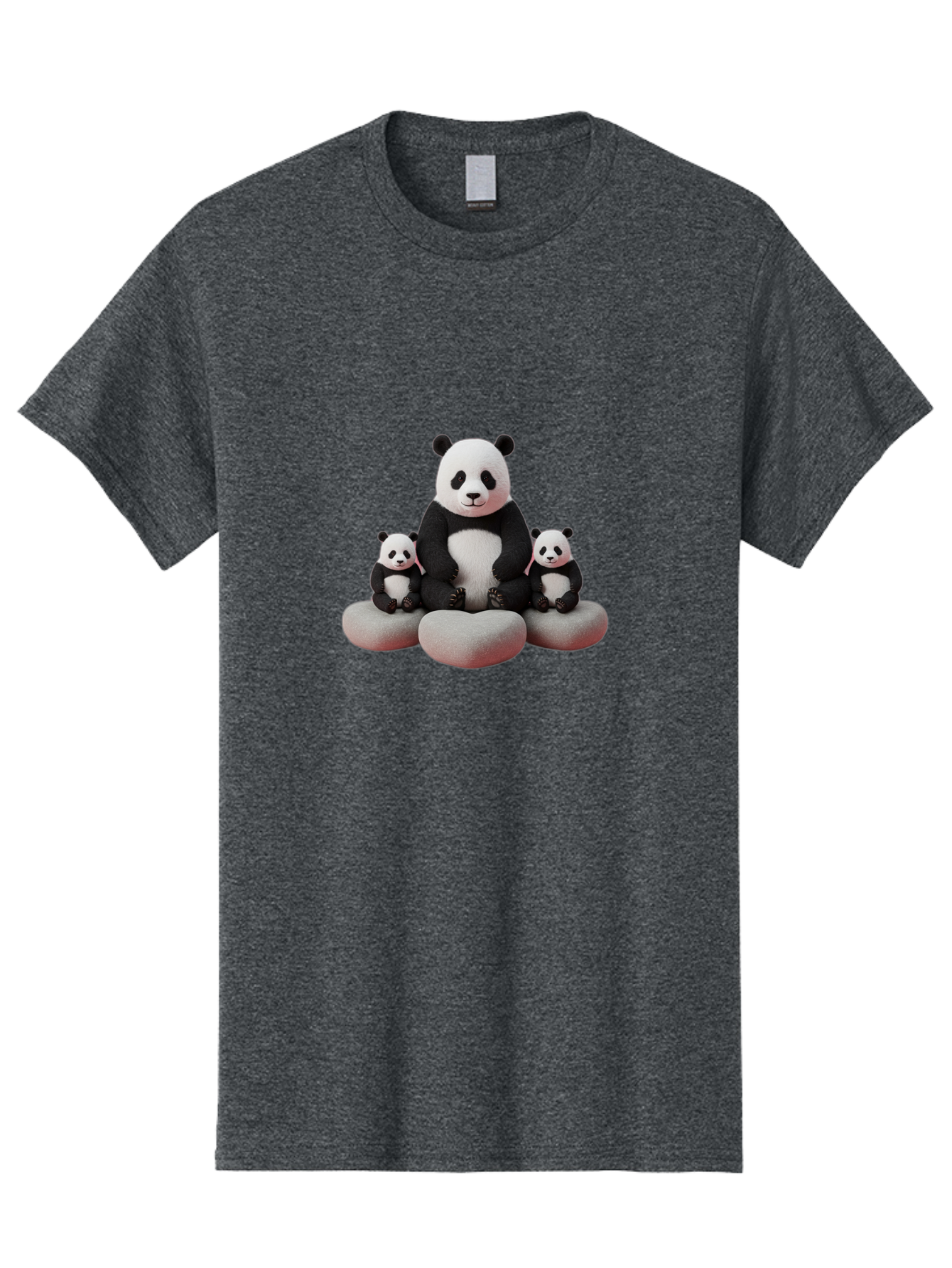 Panda-Family-1 Men'S Graphic Tee, 100% Cotton, Comfortable Casual Summer Wear, Machine Washable, Panda Bear, Panda Cubs, Family Portrait, Cute Animals, Adorable Creatures, Black And White Fur, Sitting On Rocks, Tender Moment, Bae586