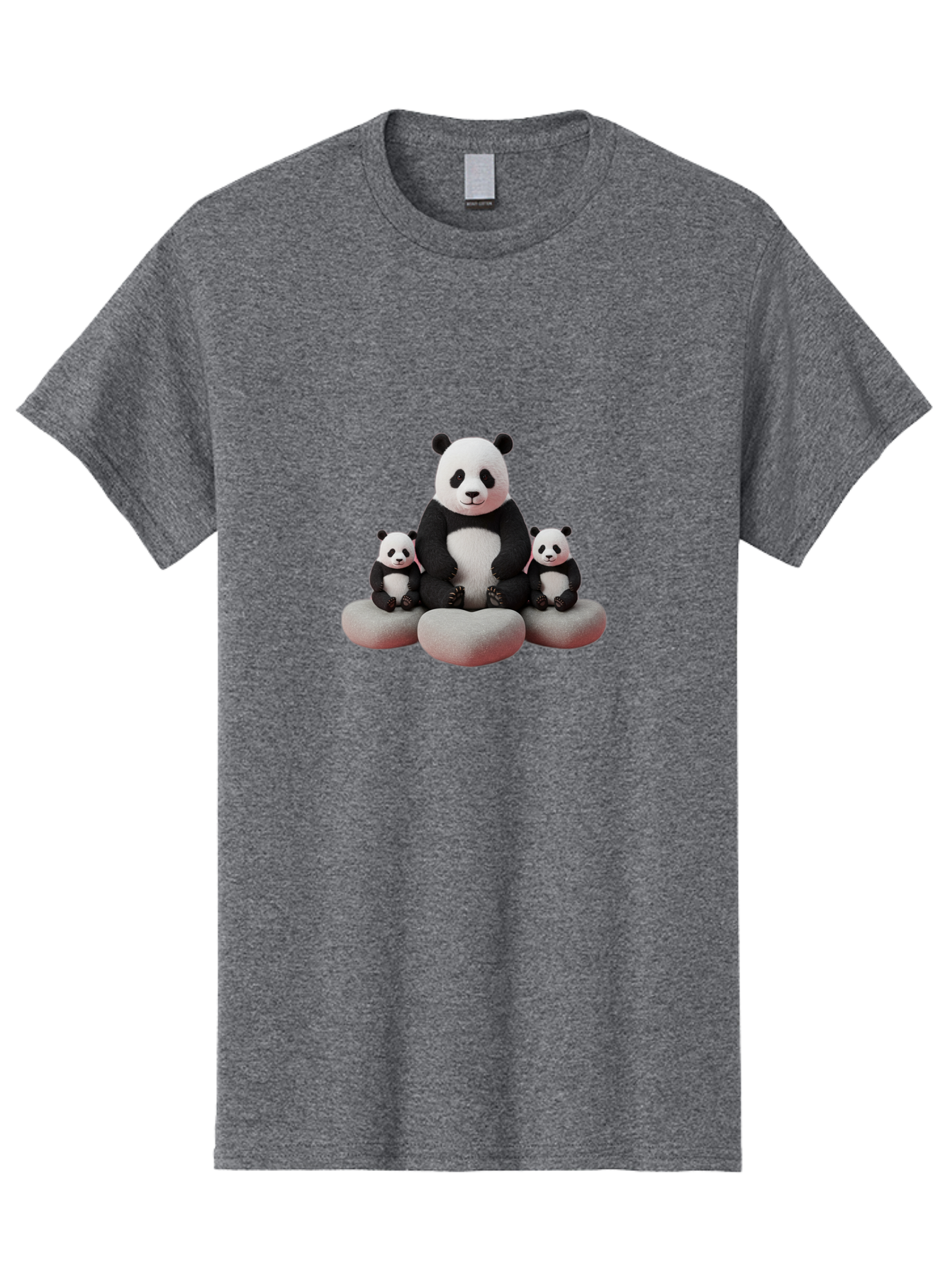 Panda-Family-1 Men'S Graphic Tee, 100% Cotton, Comfortable Casual Summer Wear, Machine Washable, Panda Bear, Panda Cubs, Family Portrait, Cute Animals, Adorable Creatures, Black And White Fur, Sitting On Rocks, Tender Moment, Bae586