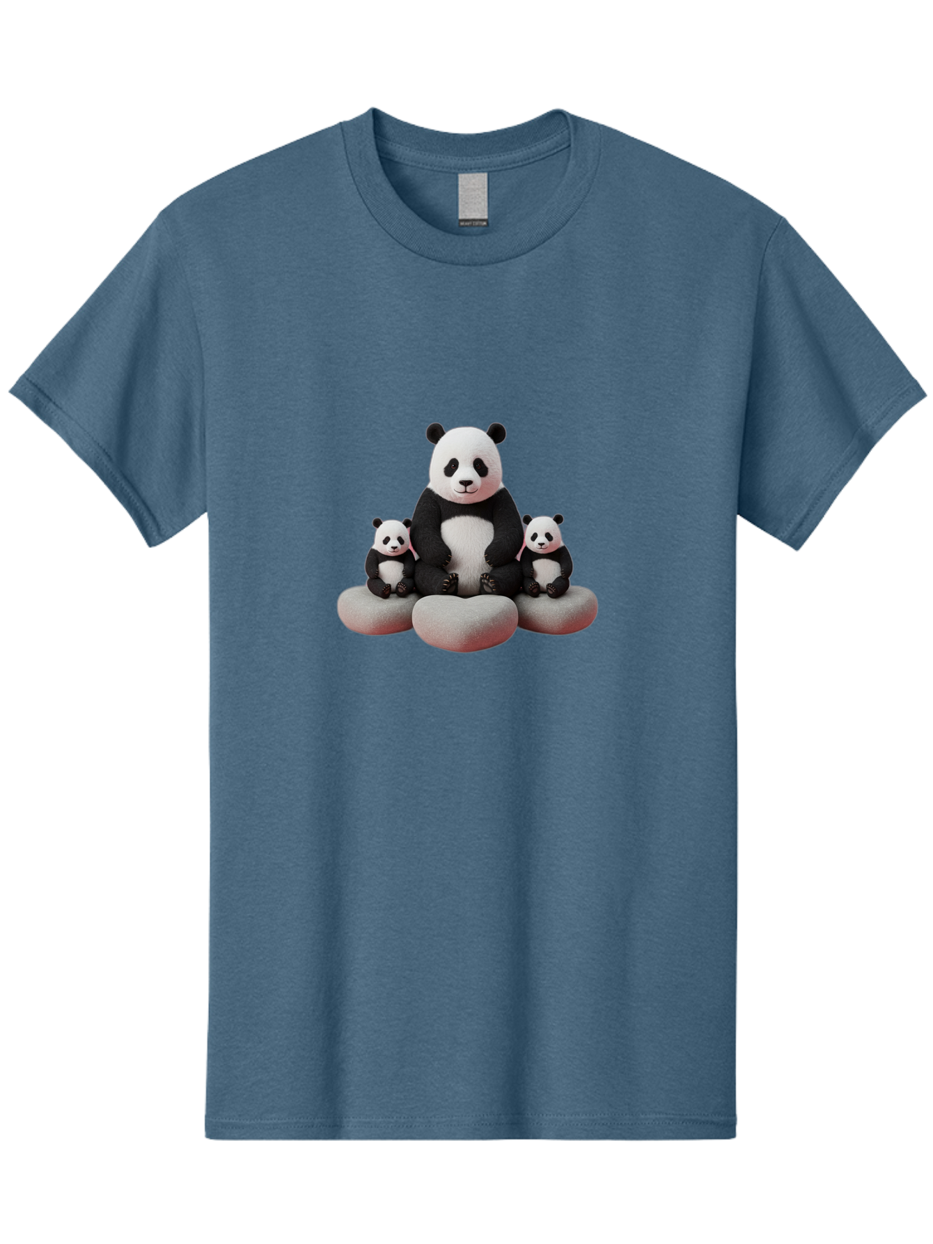 Panda-Family-1 Men'S Graphic Tee, 100% Cotton, Comfortable Casual Summer Wear, Machine Washable, Panda Bear, Panda Cubs, Family Portrait, Cute Animals, Adorable Creatures, Black And White Fur, Sitting On Rocks, Tender Moment, Bae586